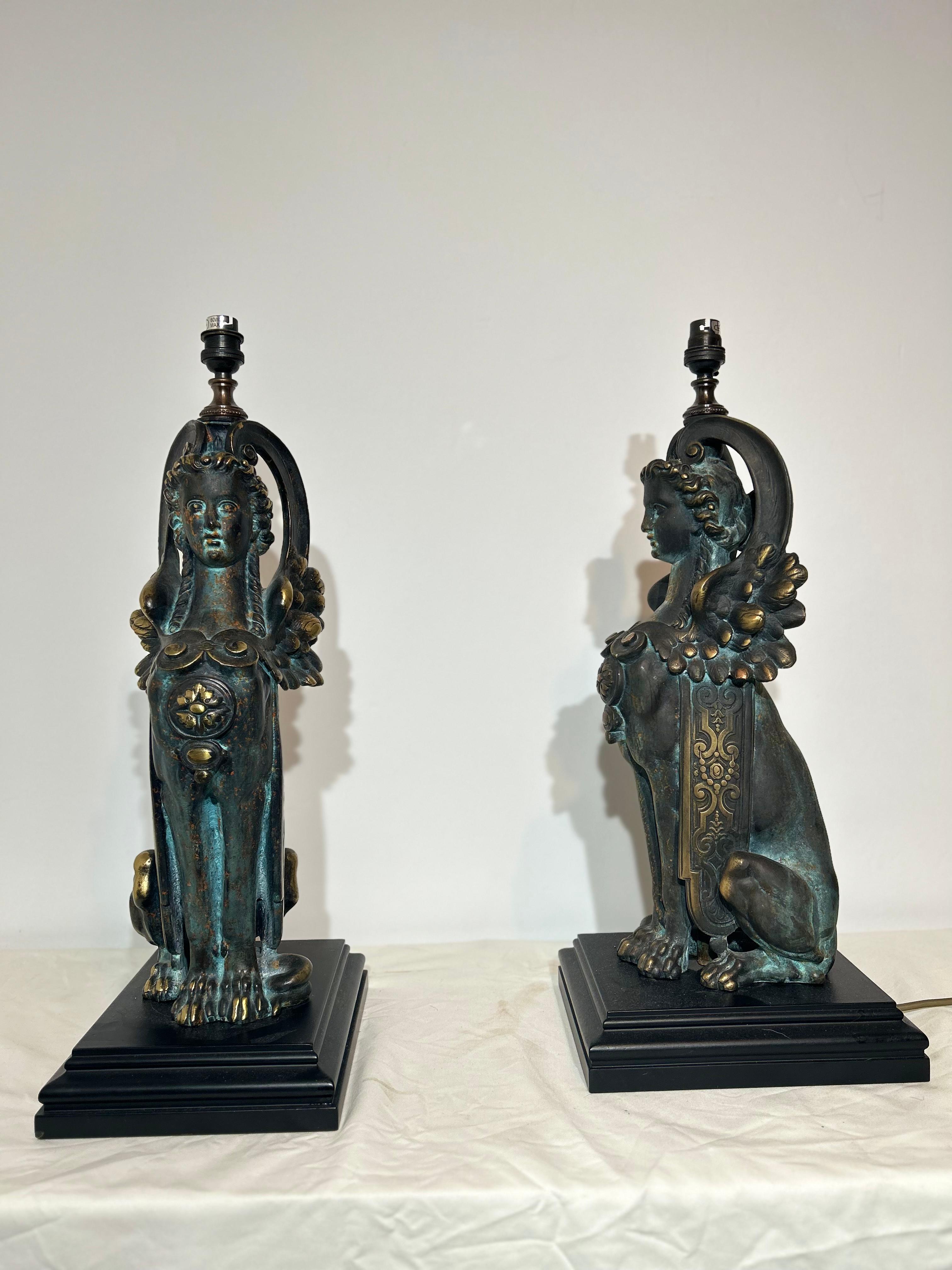 Pair of Large 20th Century Sphinx Lamps In Good Condition In Southall, GB