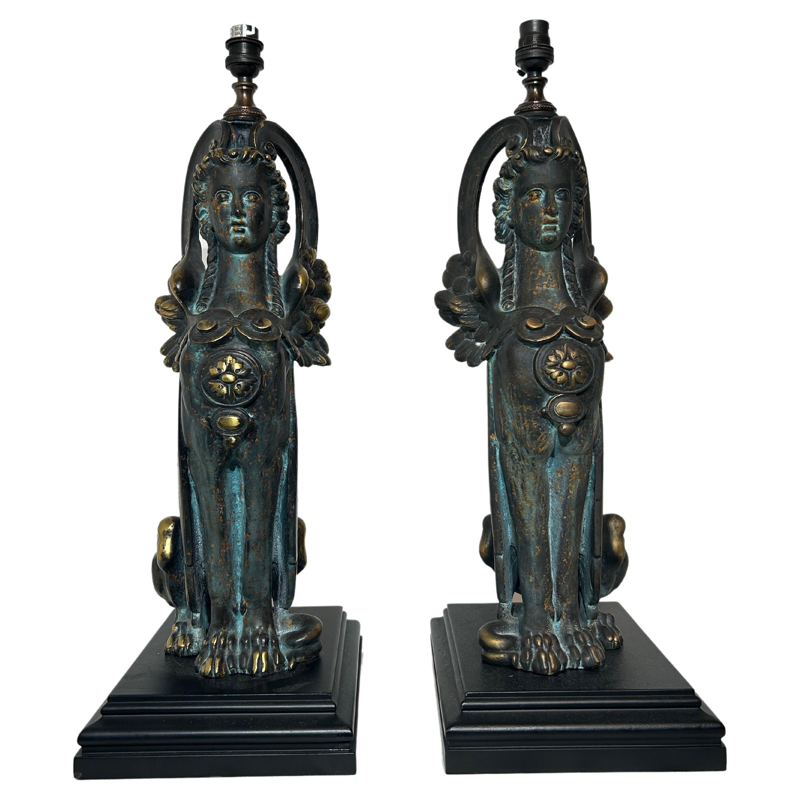 Pair of Large 20th Century Sphinx Lamps