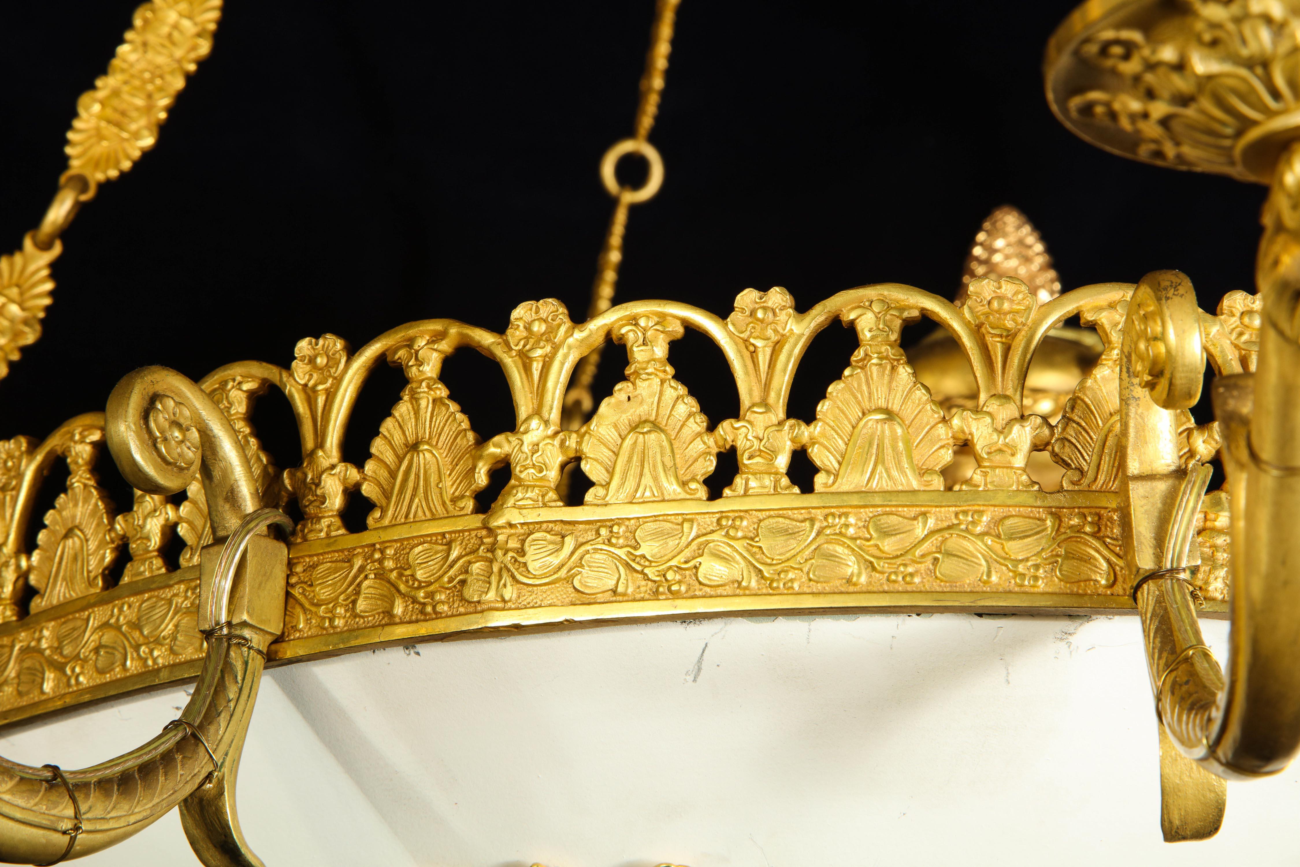 Pair of Large and Important Antique French Empire Gilt Bronze Chandeliers For Sale 5