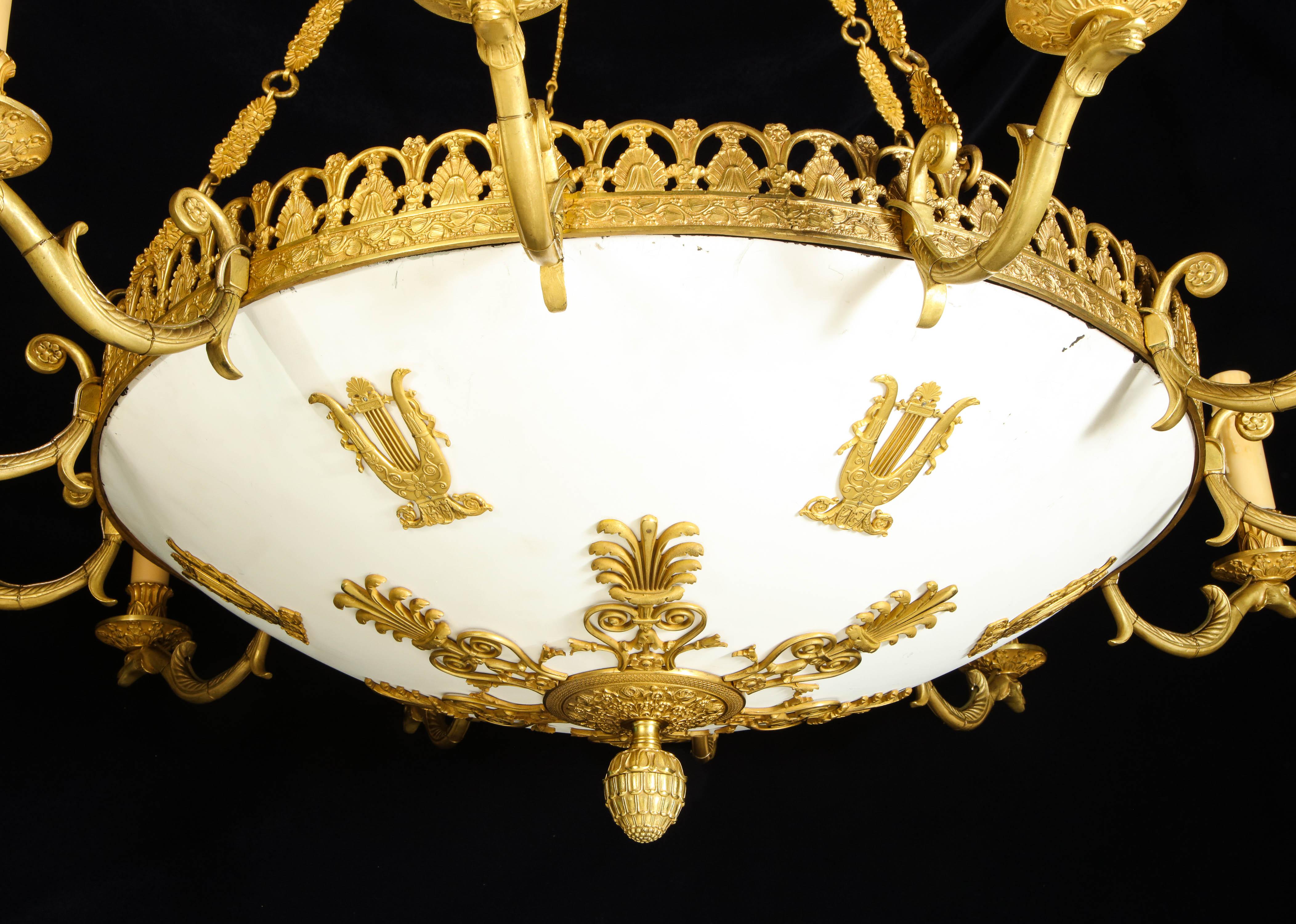 Pair of Large and Important Antique French Empire Gilt Bronze Chandeliers For Sale 8