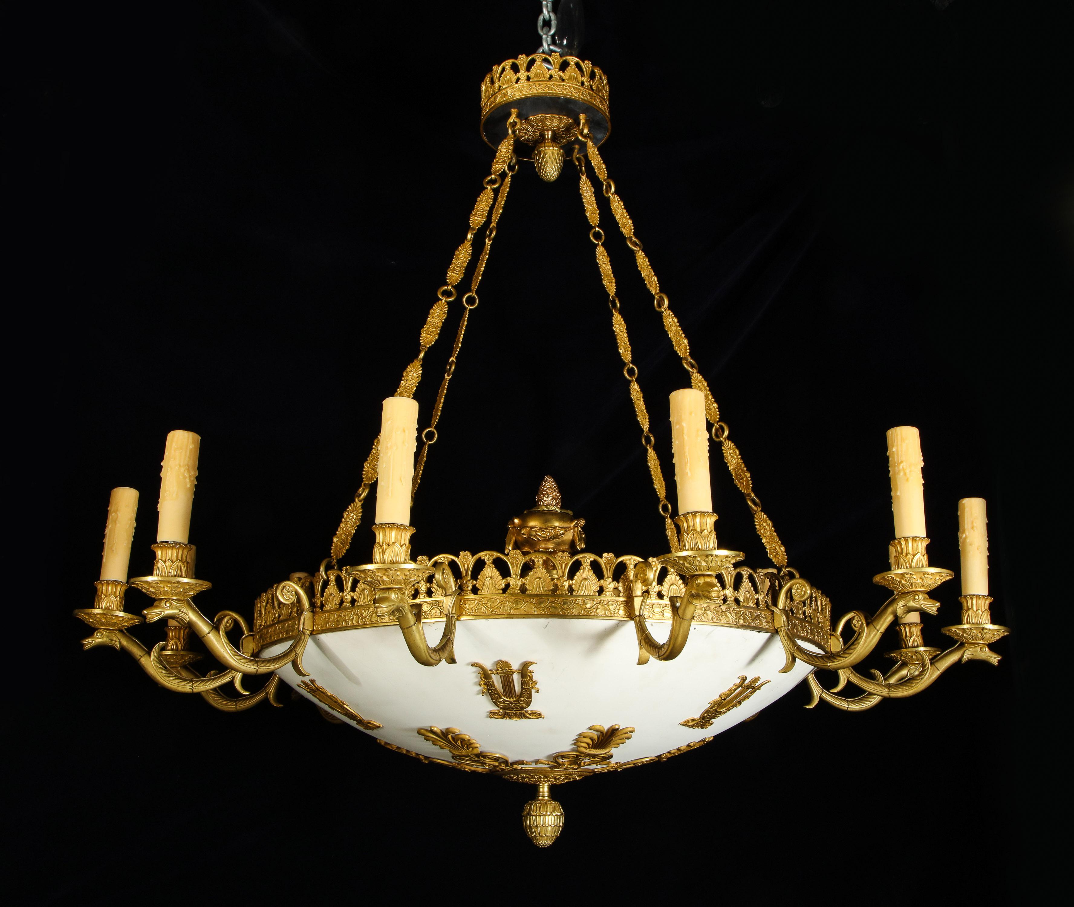 Pair of Large and Important Antique French Empire Gilt Bronze Chandeliers For Sale 11