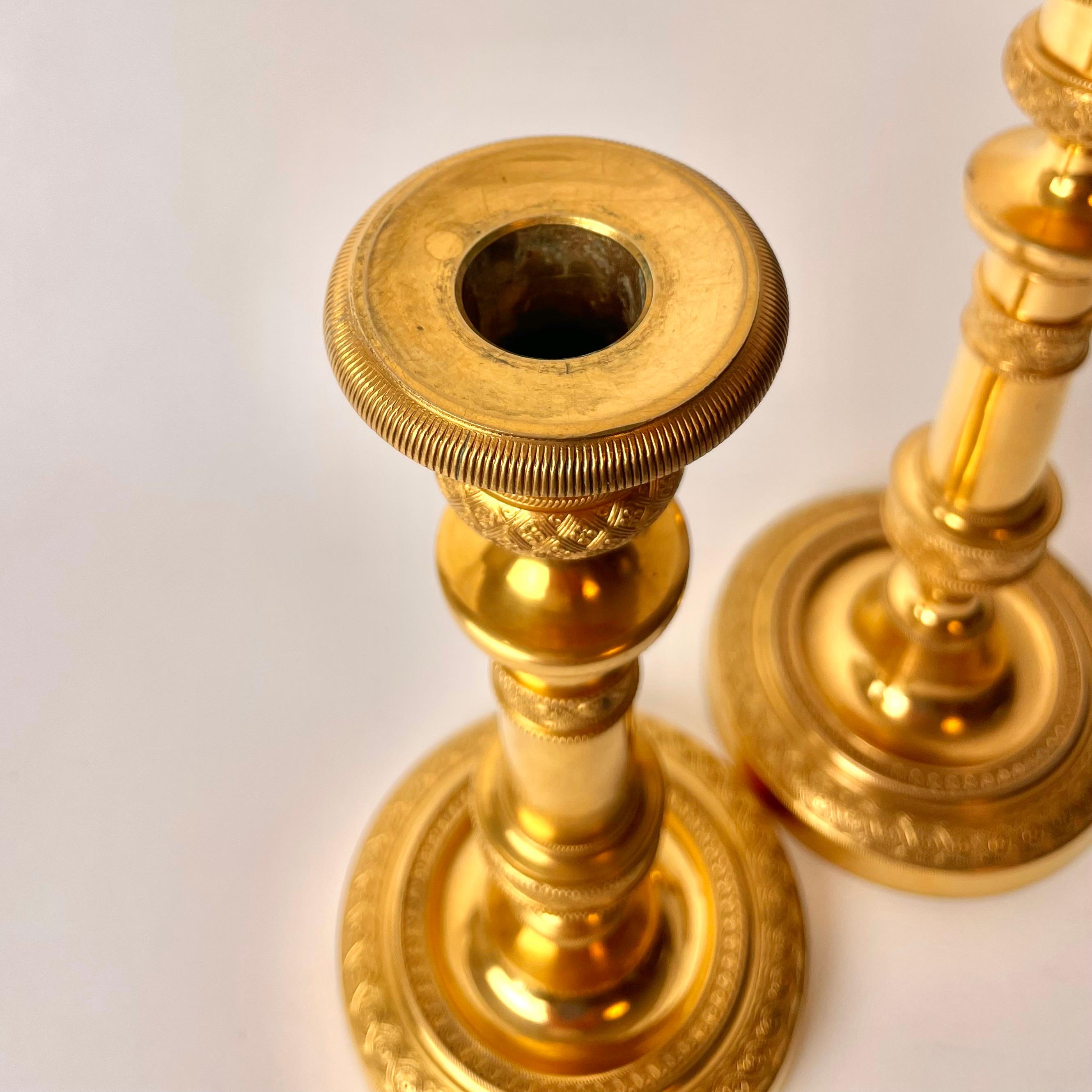 Pair of Large and Sophisticated Empire Candlesticks in Gilded Bronze 2