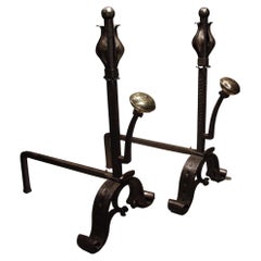 A Pair of Large and Substantial Wrought Iron Tulip Andirons