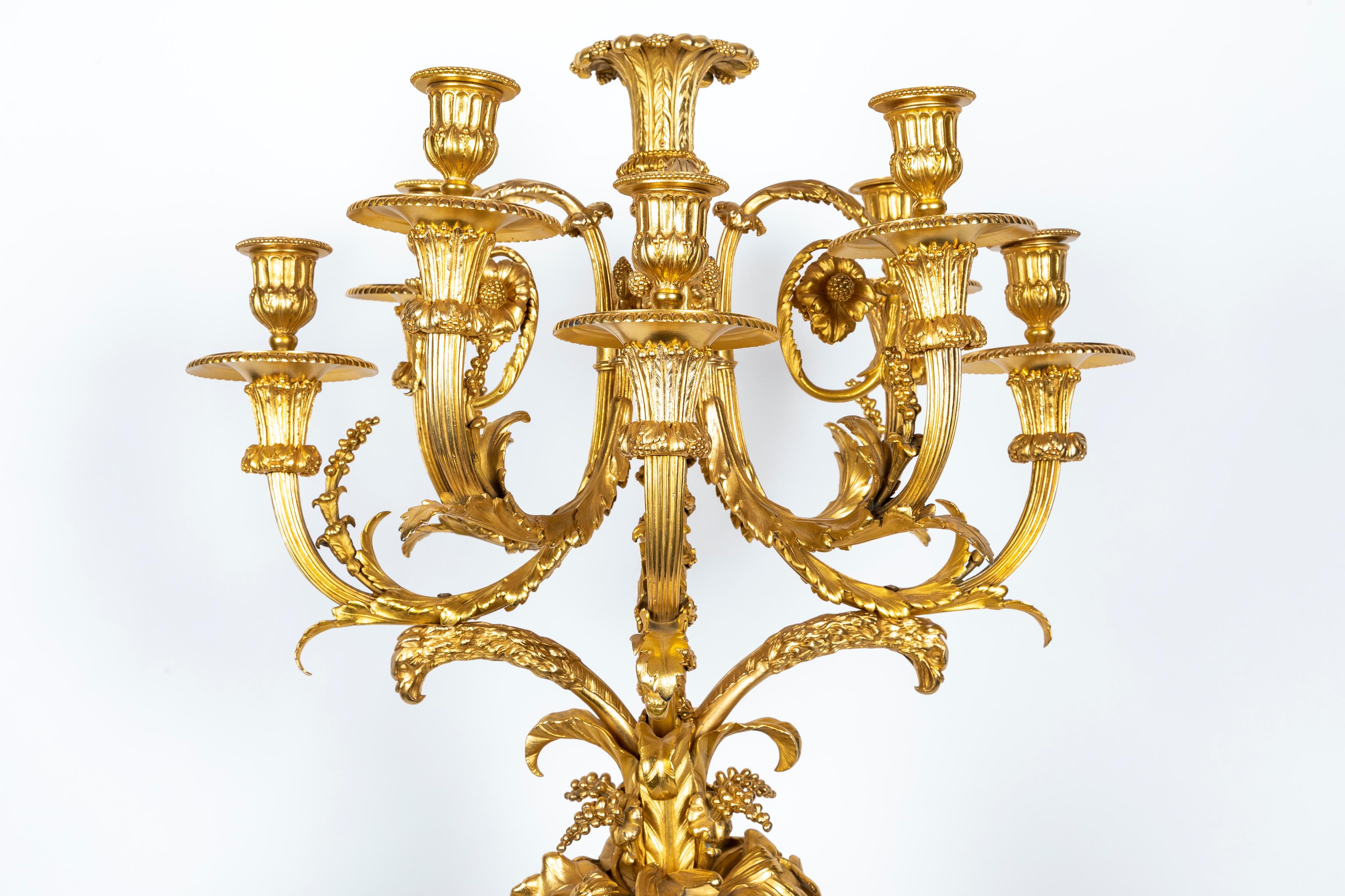 A Pair of Large Antique French Louis XVI Gilt Bronze and Marble Candelabras For Sale 13