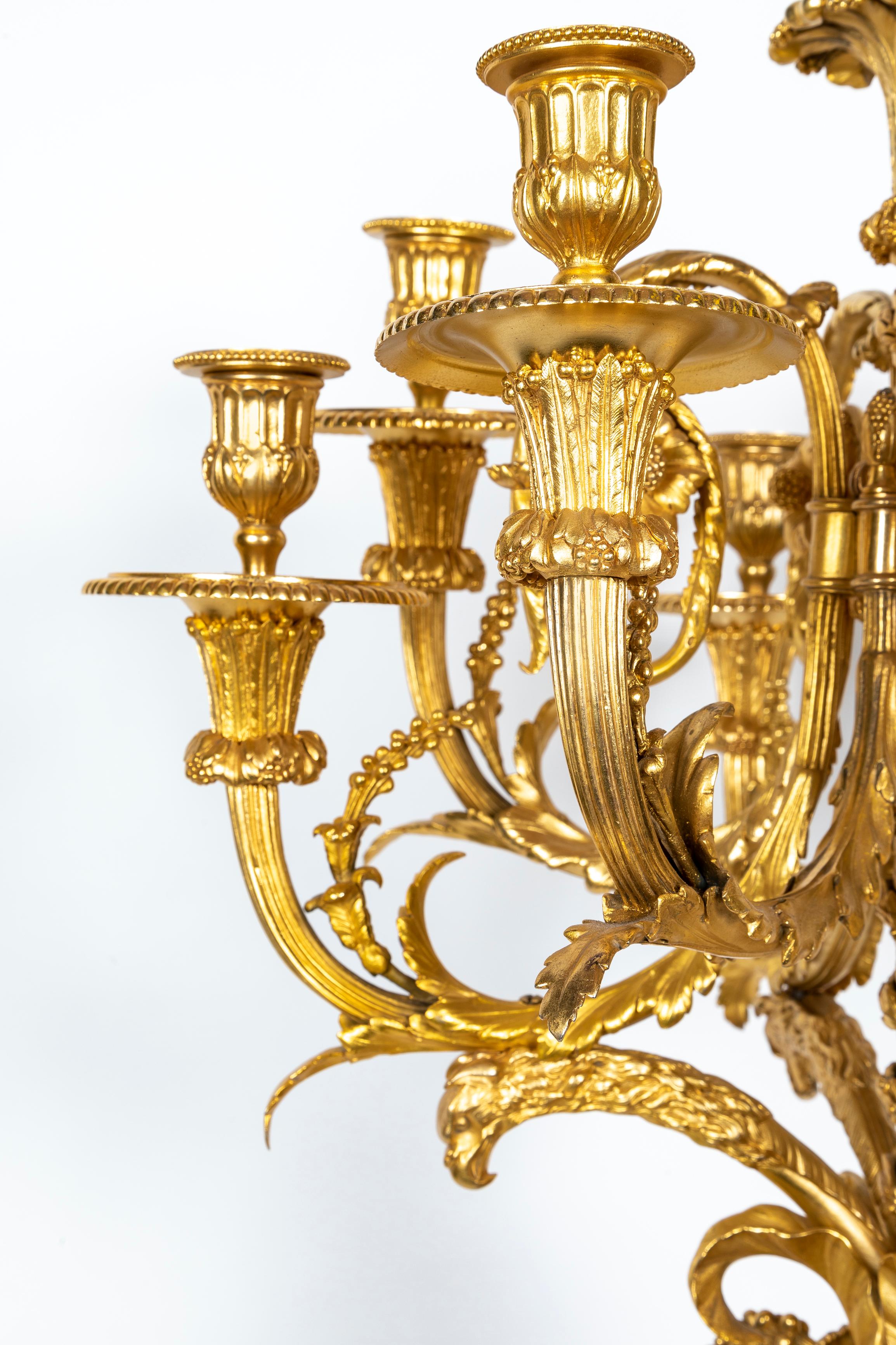 A Pair of Large Antique French Louis XVI Gilt Bronze and Marble Candelabras For Sale 14