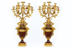 A Pair of Large Antique French Louis XVI Gilt Bronze and Marble Candelabras