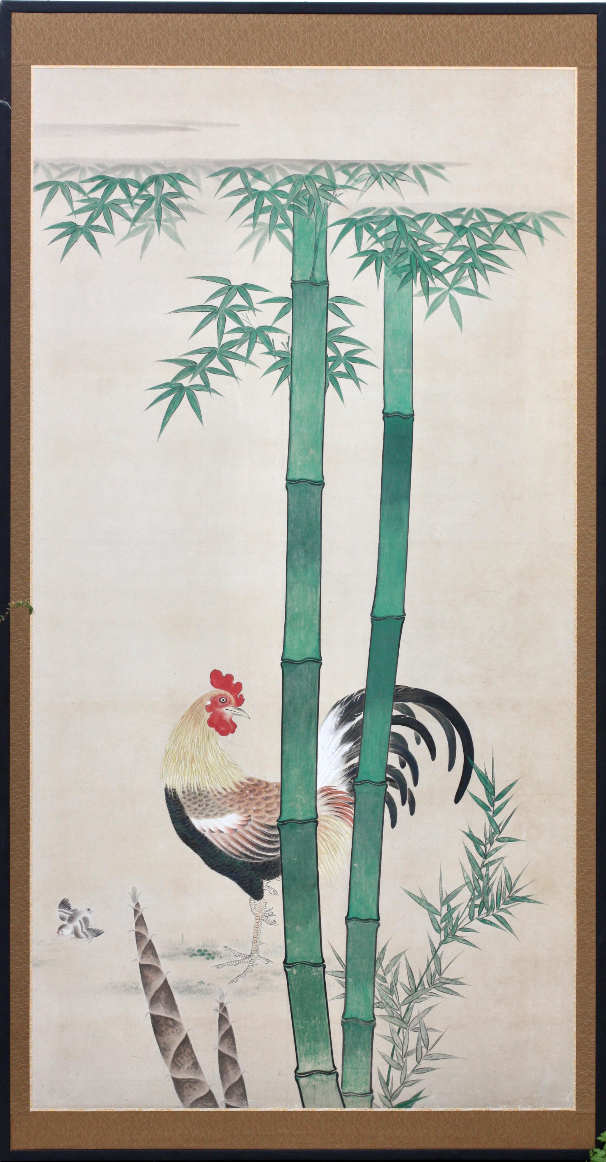 Soie Paire de grandes peintures japonaises anciennes en vente