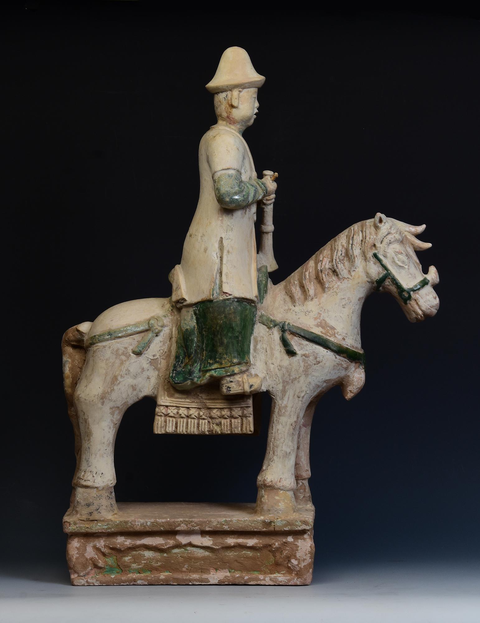 A Pair of Large Antique Ming Pottery Musician Rider on Horse with Oxford TL Test For Sale 6