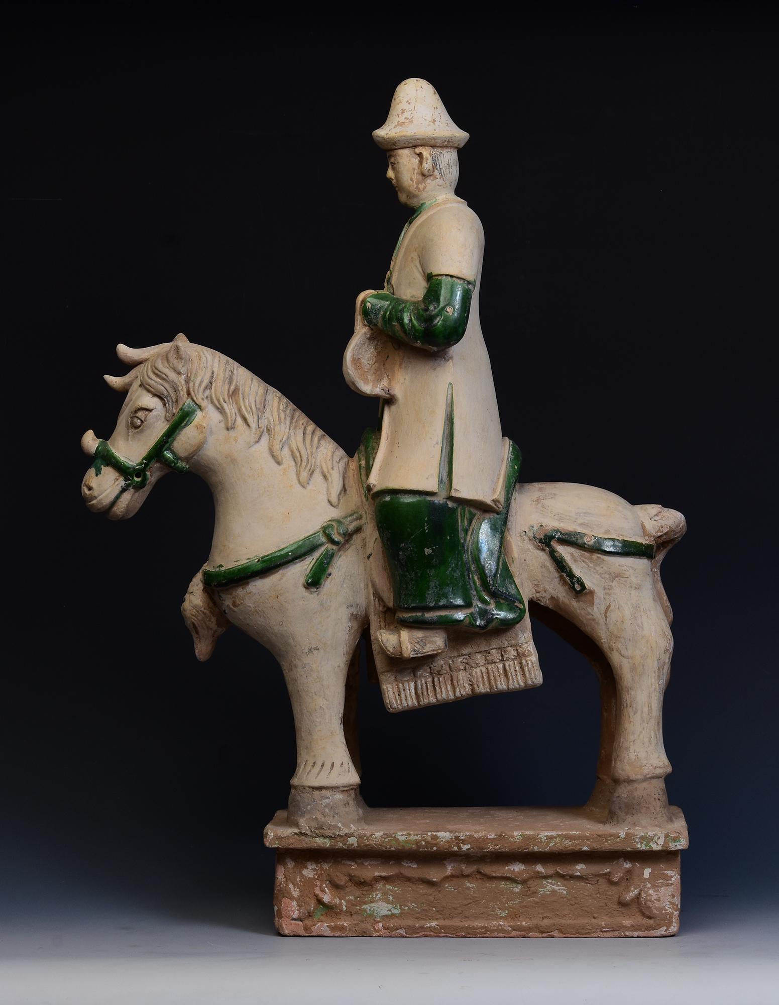 A Pair of Large Antique Ming Pottery Musician Rider on Horse with Oxford TL Test For Sale 9