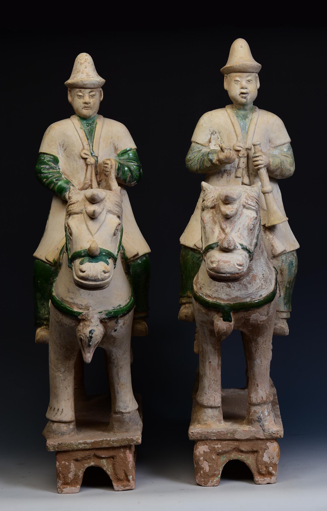 Chinese A Pair of Large Antique Ming Pottery Musician Rider on Horse with Oxford TL Test For Sale