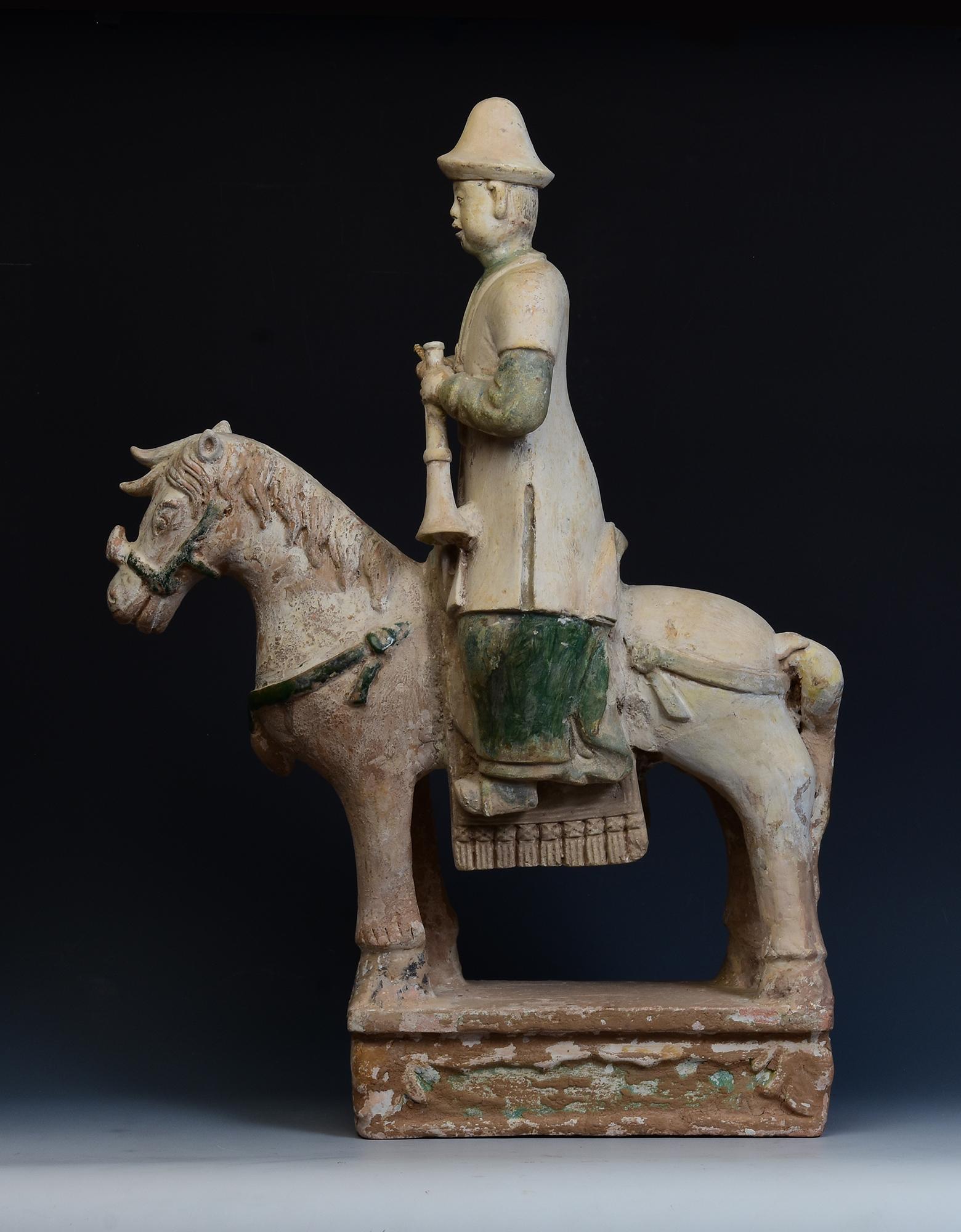 A Pair of Large Antique Ming Pottery Musician Rider on Horse with Oxford TL Test For Sale 3