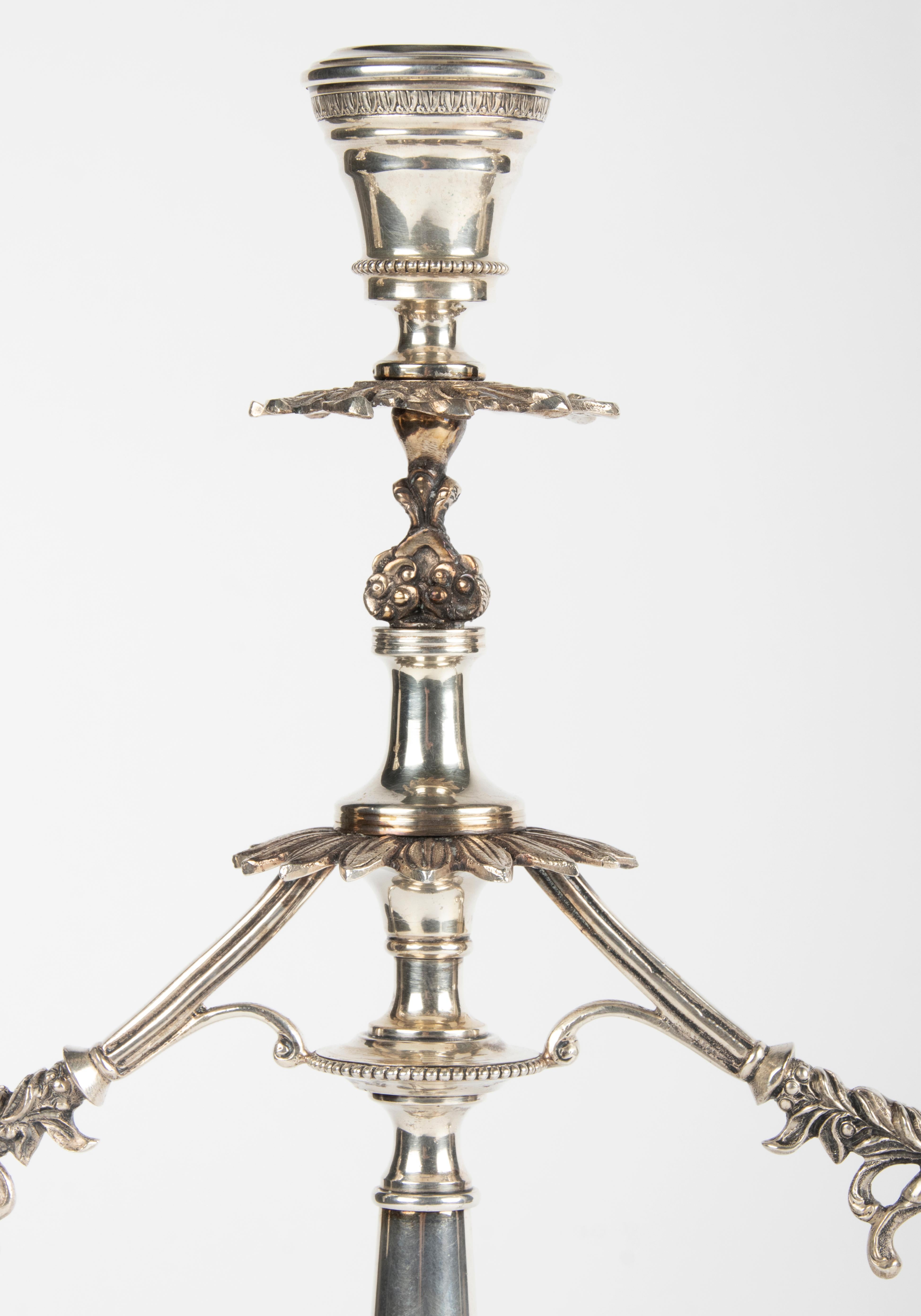 Paar große antike Silber-Kerzenständer, 800er Silber aus Italien im Angebot 3