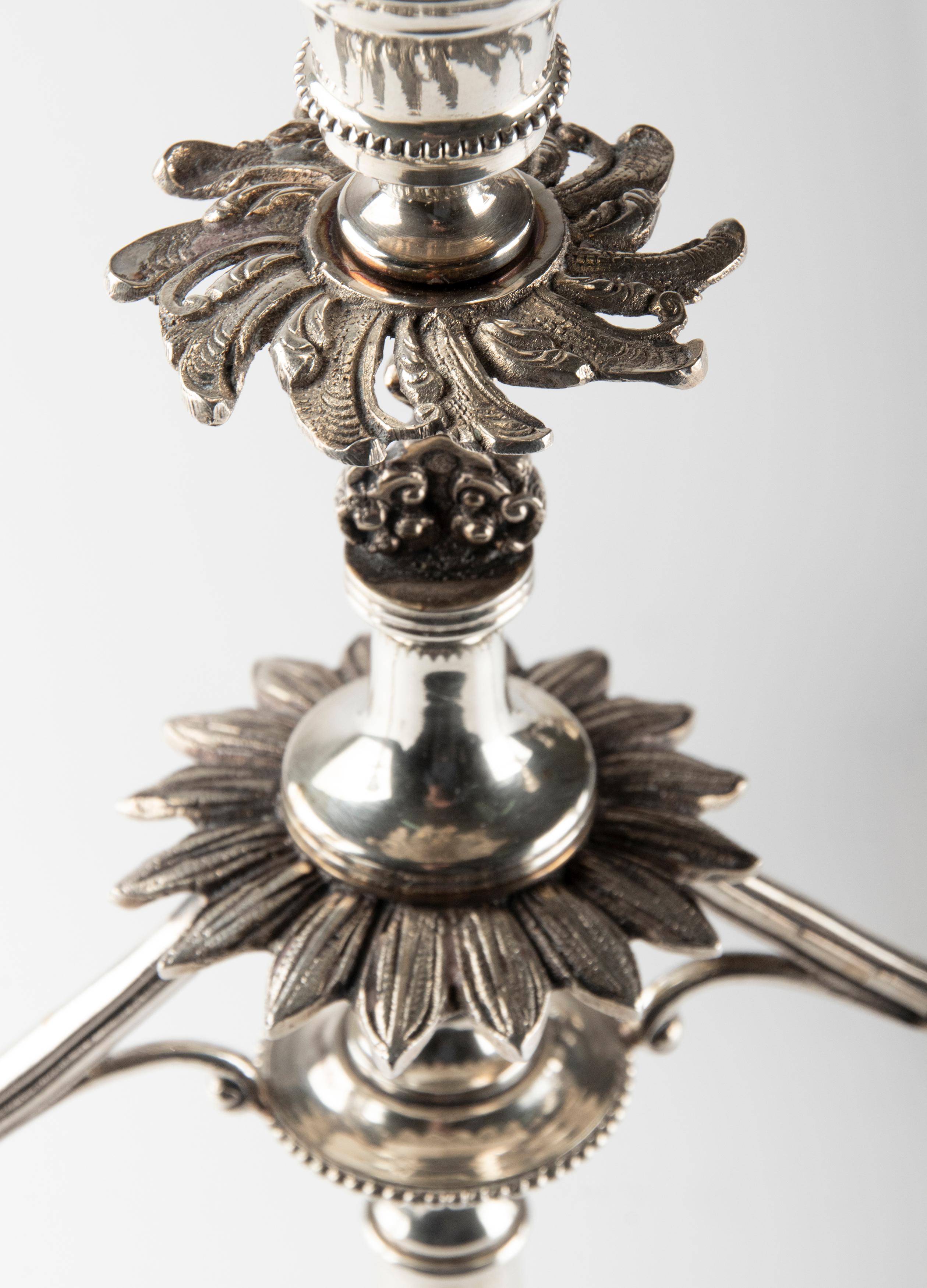 Paar große antike Silber-Kerzenständer, 800er Silber aus Italien im Angebot 4