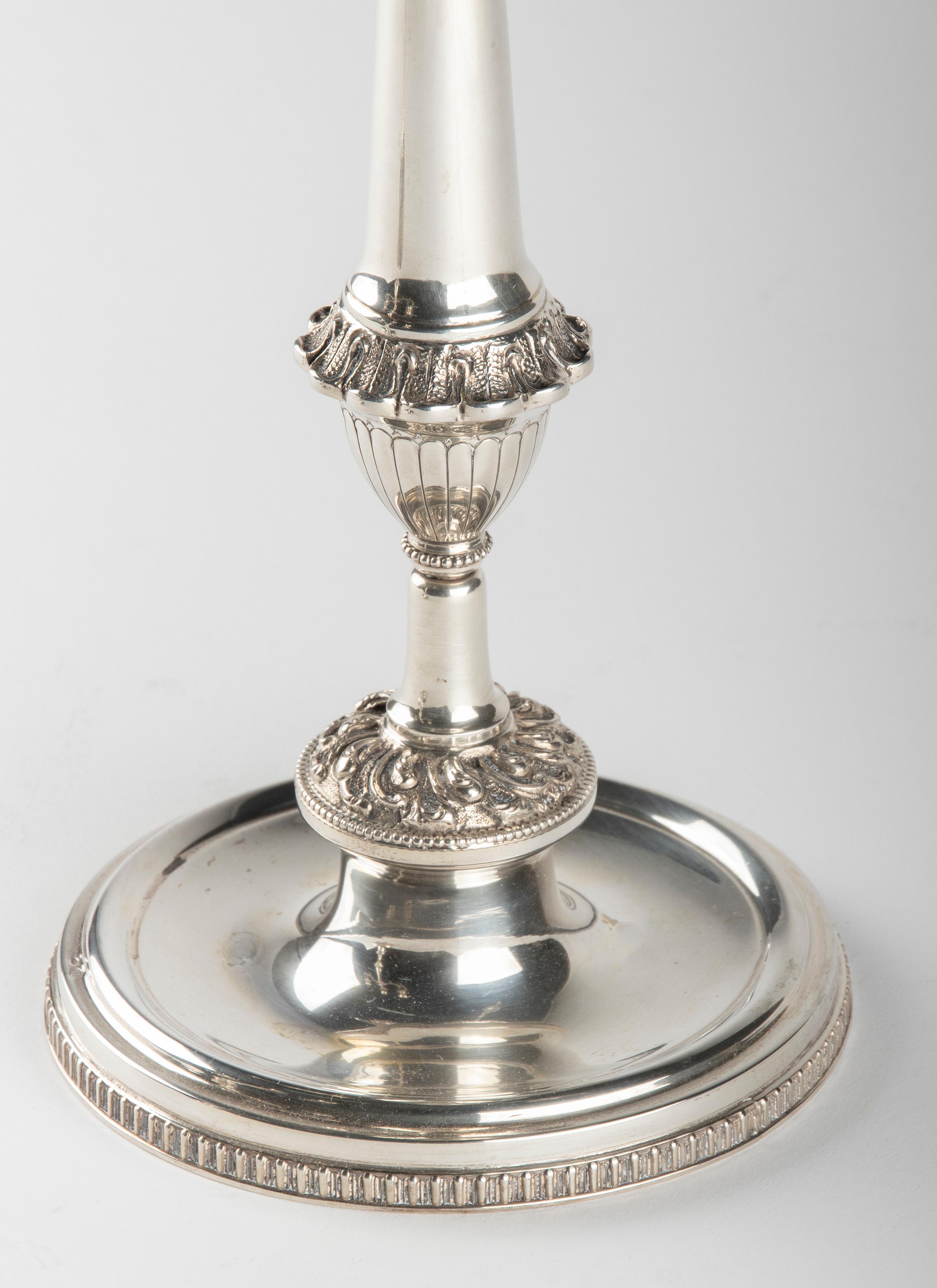 Pair of Large Antique Silver Candlesticks, 800 Silver from Italy For Sale 5