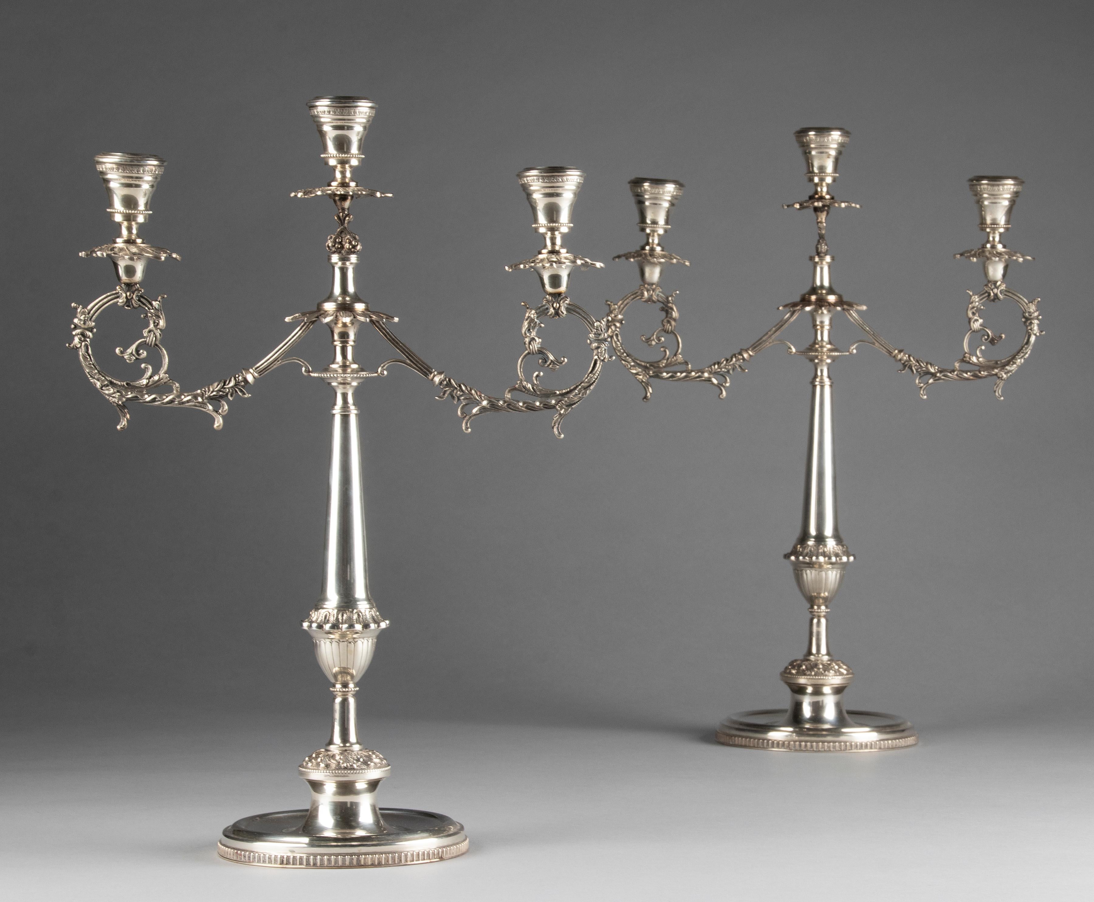 Regency Pair of Large Antique Silver Candlesticks, 800 Silver from Italy For Sale