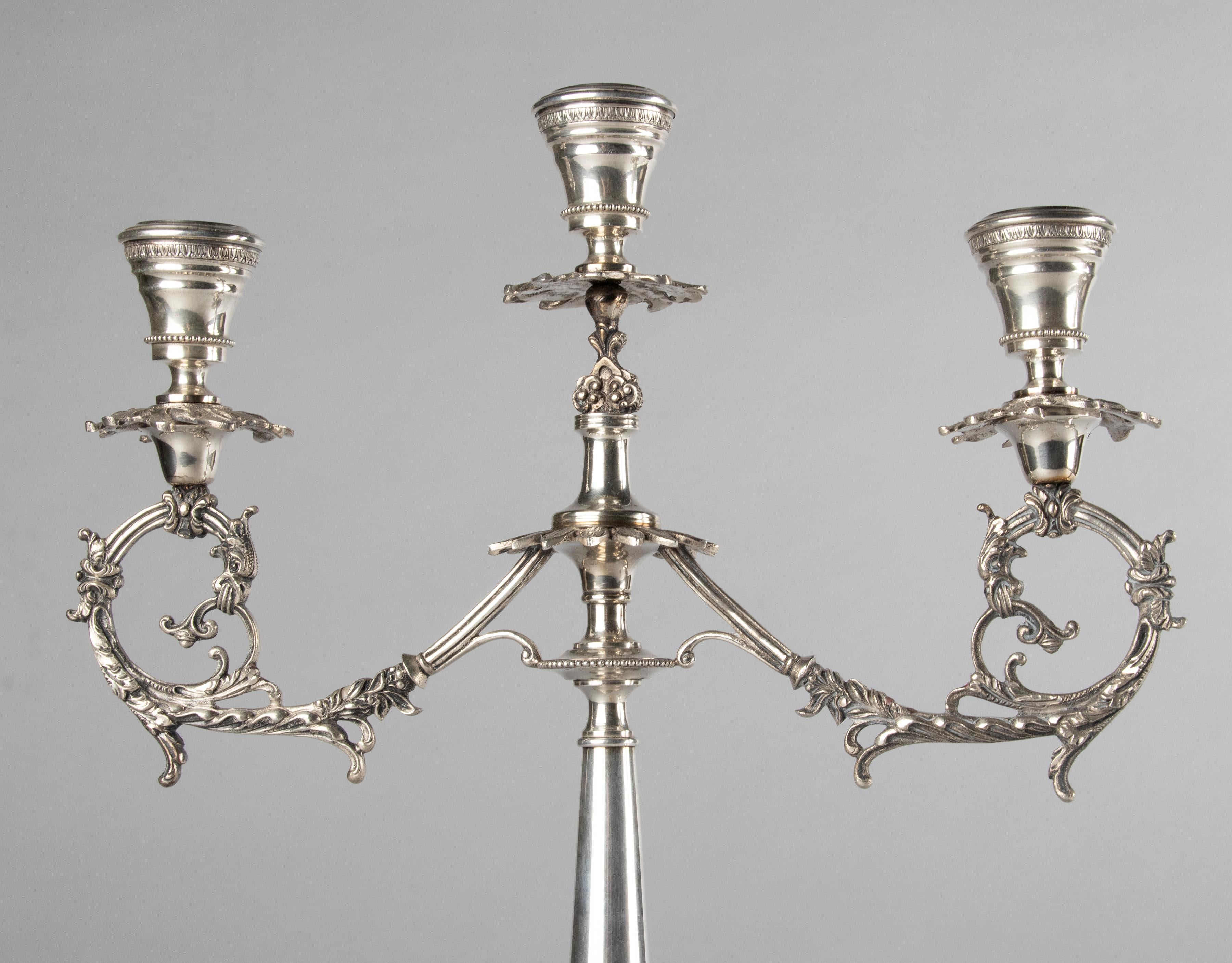 Italian Pair of Large Antique Silver Candlesticks, 800 Silver from Italy For Sale