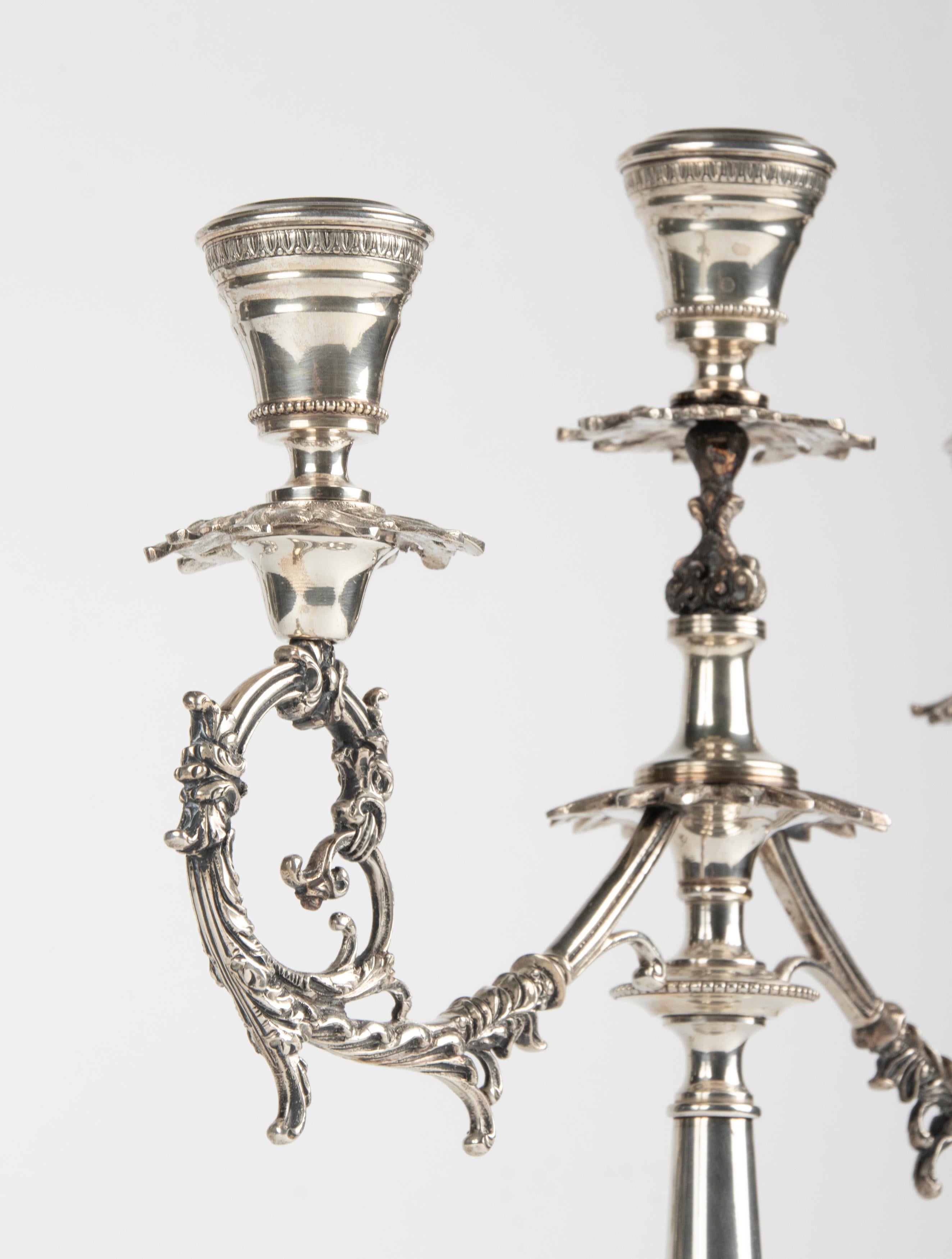 Paar große antike Silber-Kerzenständer, 800er Silber aus Italien (Frühes 20. Jahrhundert) im Angebot