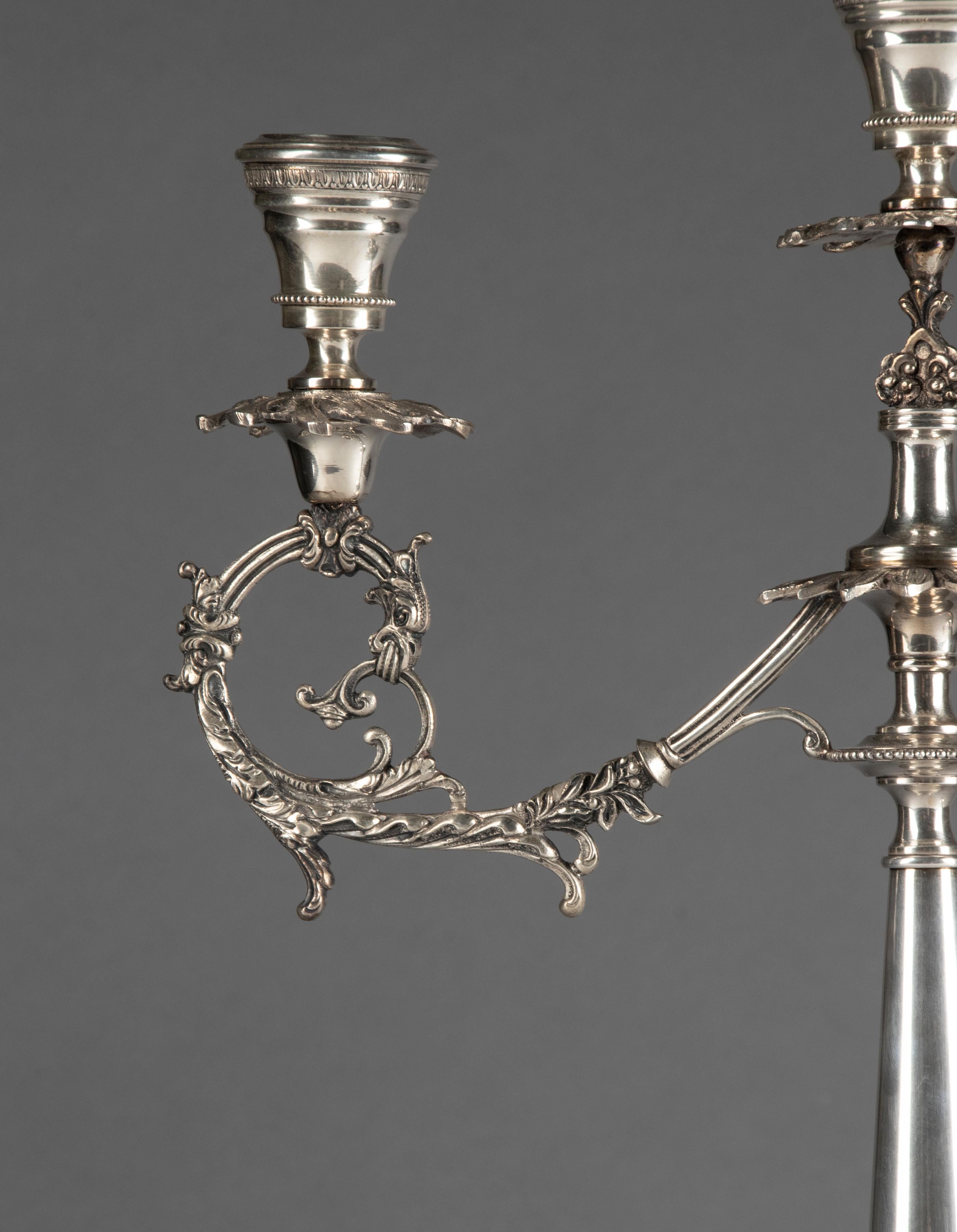 Early 20th Century Pair of Large Antique Silver Candlesticks, 800 Silver from Italy For Sale
