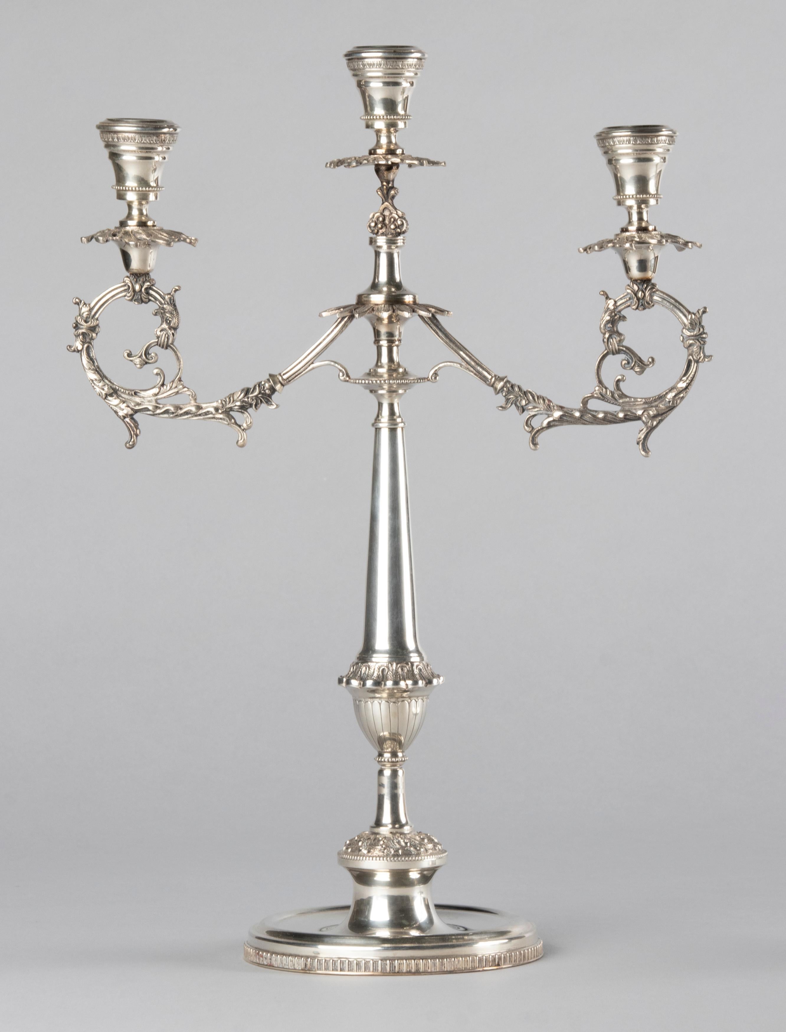 Pair of Large Antique Silver Candlesticks, 800 Silver from Italy For Sale 1