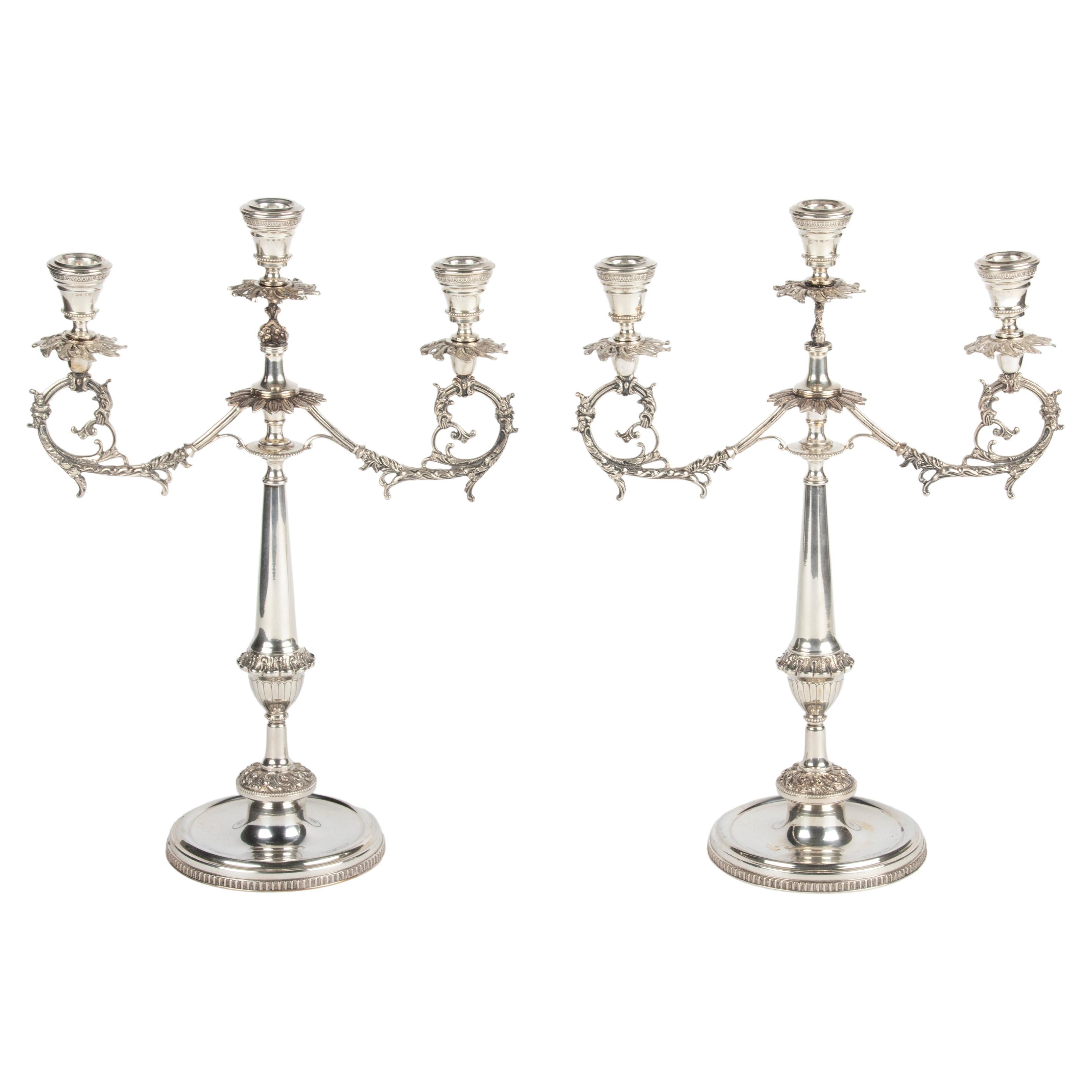 Pair of Large Antique Silver Candlesticks, 800 Silver from Italy For Sale