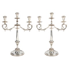 Pair of Large Antique Silver Candlesticks, 800 Silver from Italy