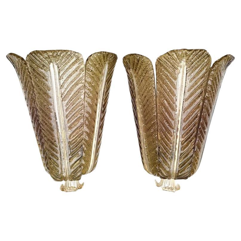A pair of large Art Deco Murano glass feather wall sconces by Barovier & Toso