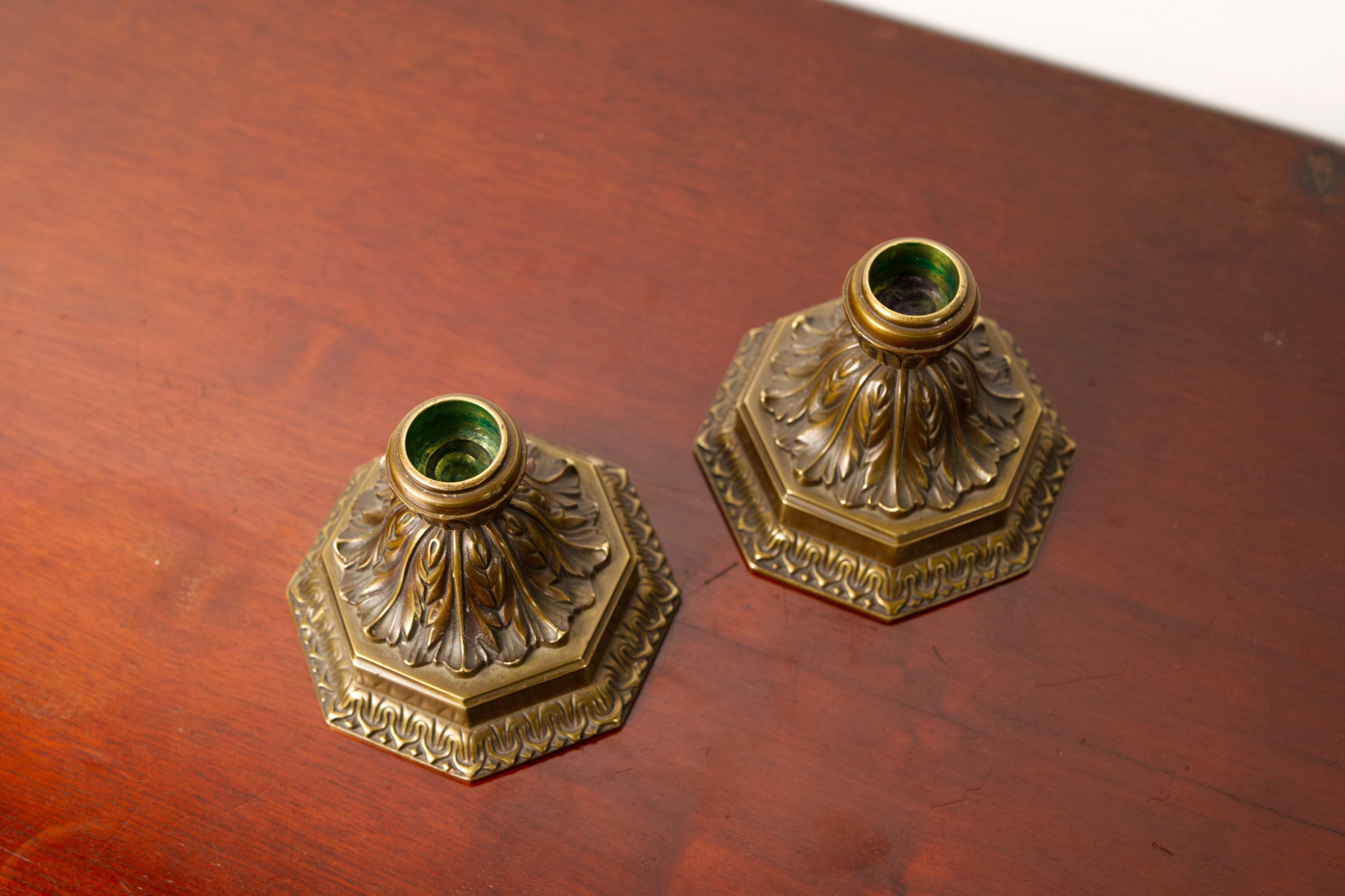 A pair of large Art Deco Solid Bronze candle holders, Denmark, 1930's For Sale 4