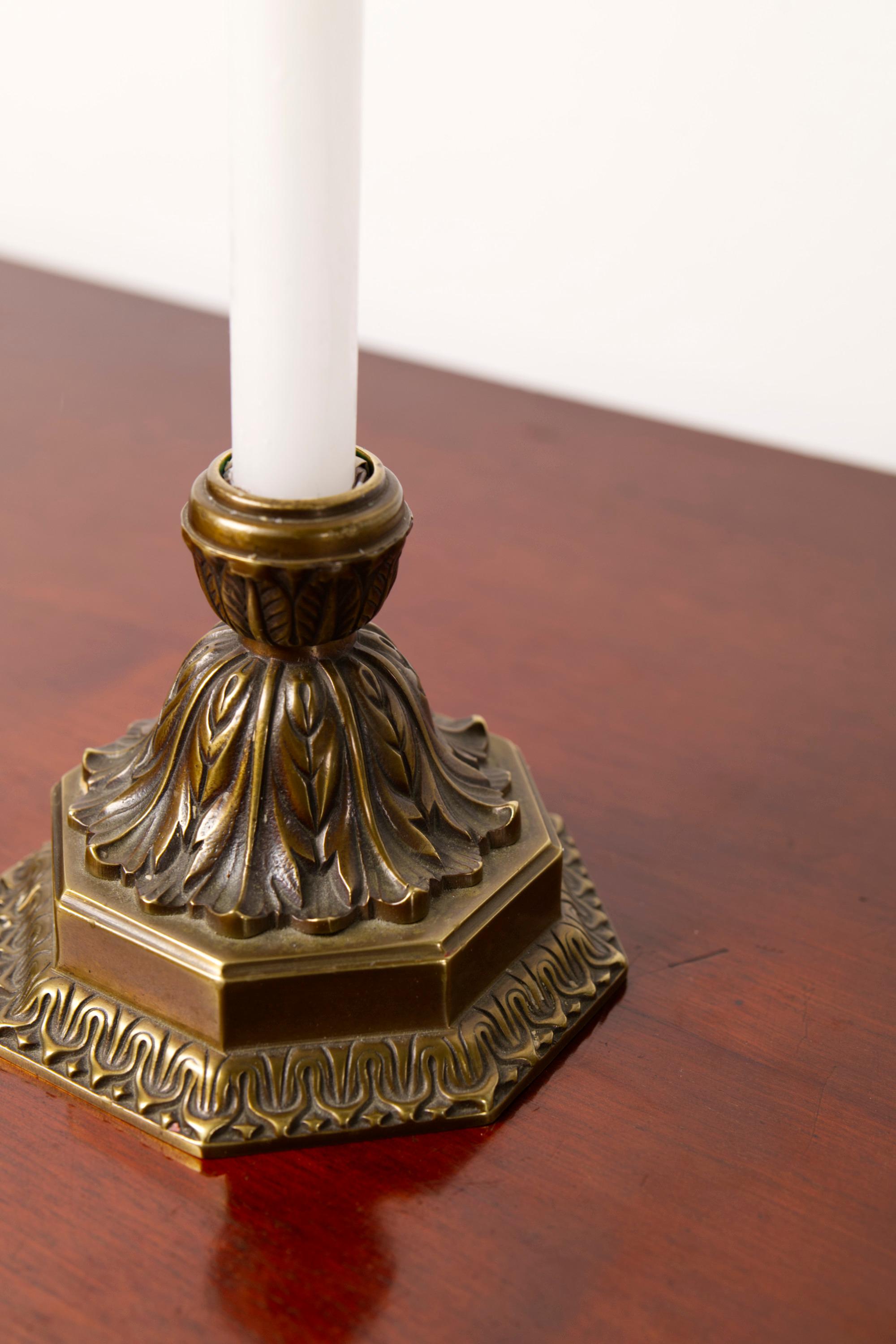 A pair of large Art Deco Solid Bronze candle holders, Denmark, 1930's For Sale 5