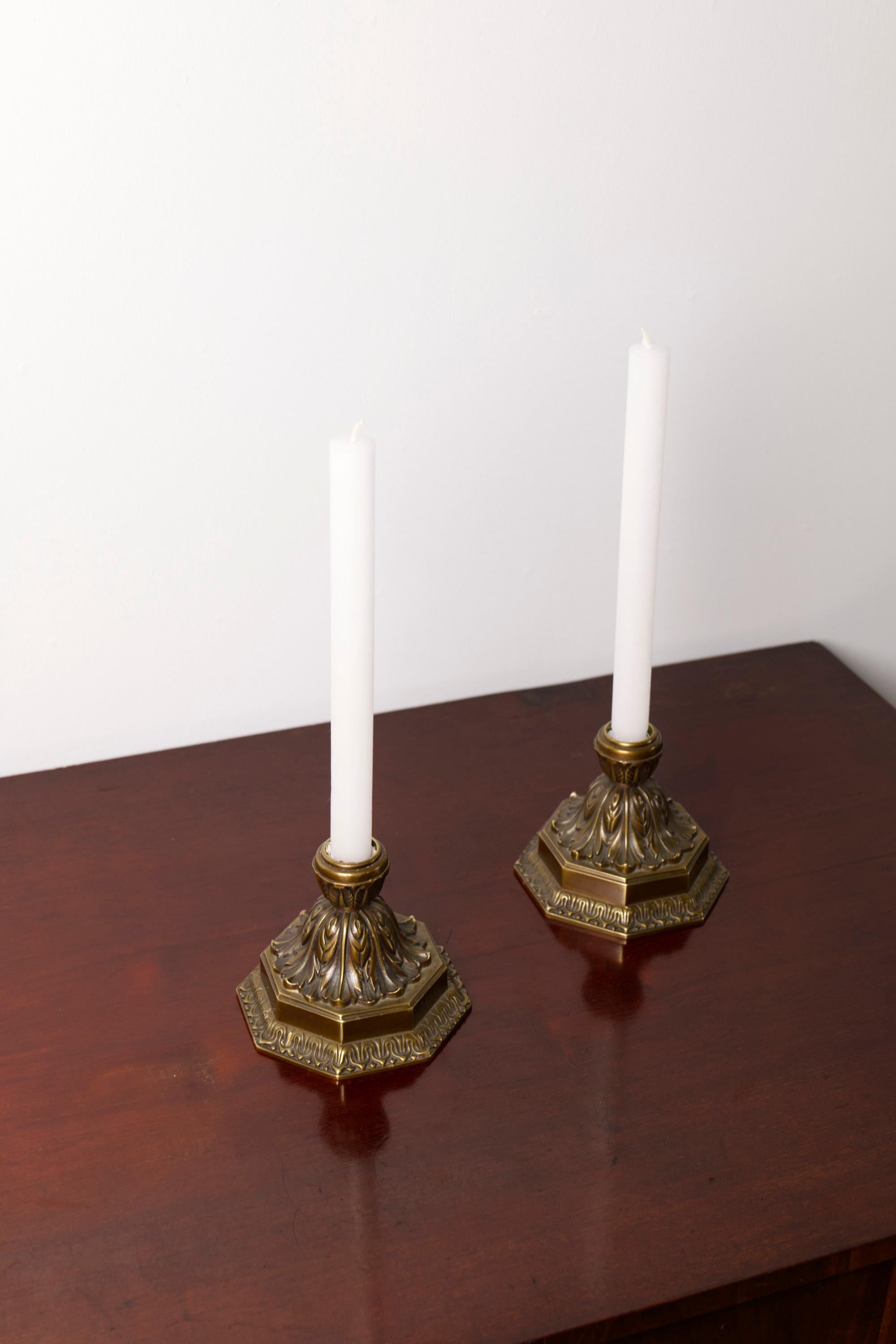 A pair of large Art Deco Solid Bronze candle holders, Denmark, 1930's For Sale 6