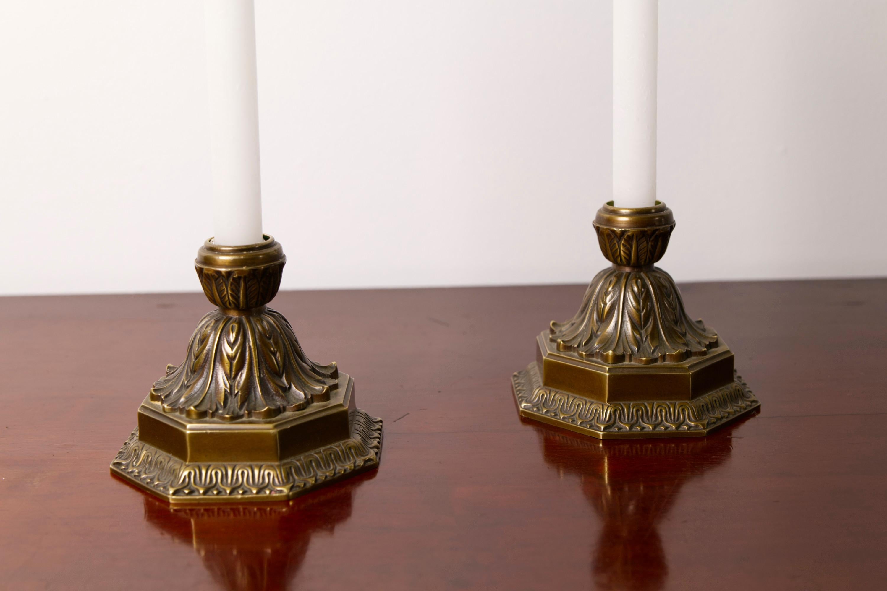 Danish A pair of large Art Deco Solid Bronze candle holders, Denmark, 1930's For Sale