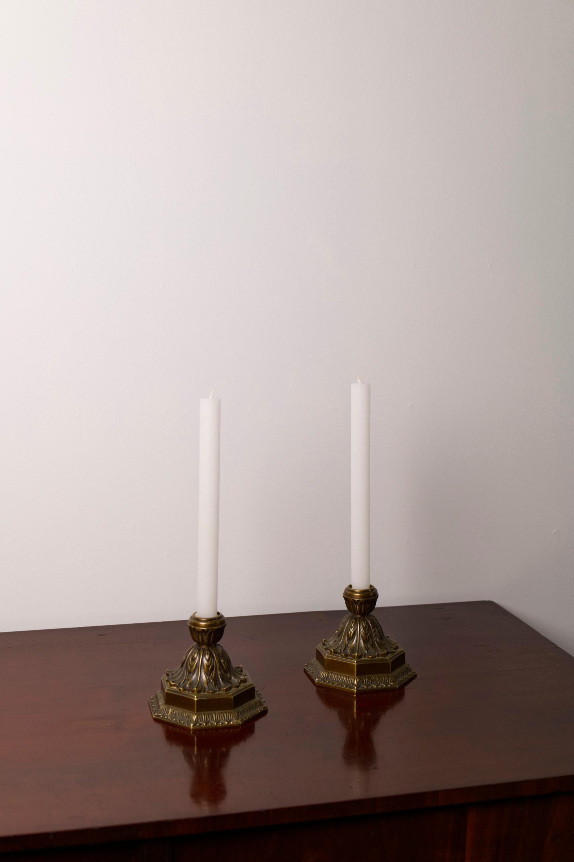 Cast A pair of large Art Deco Solid Bronze candle holders, Denmark, 1930's For Sale