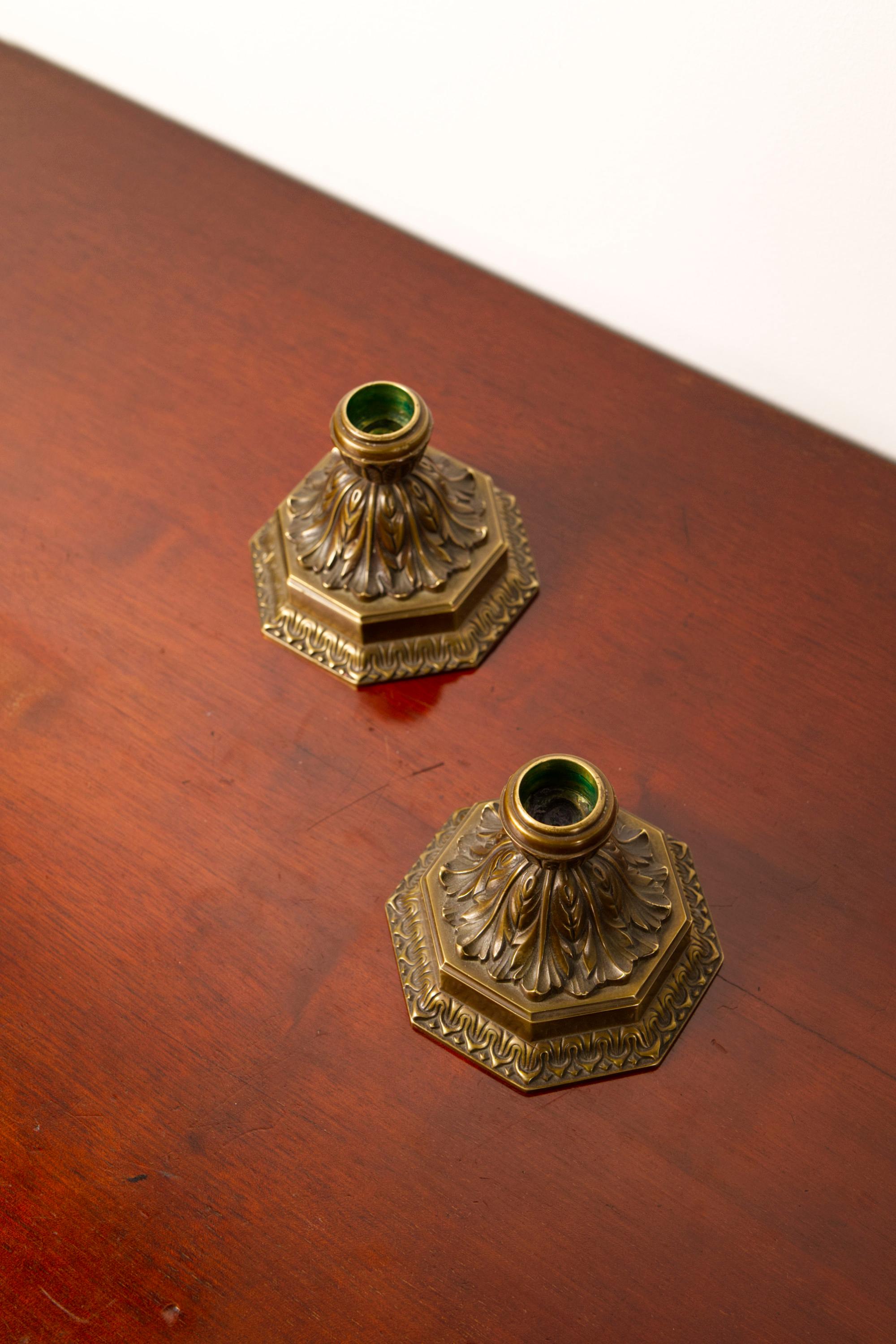 Mid-20th Century A pair of large Art Deco Solid Bronze candle holders, Denmark, 1930's For Sale