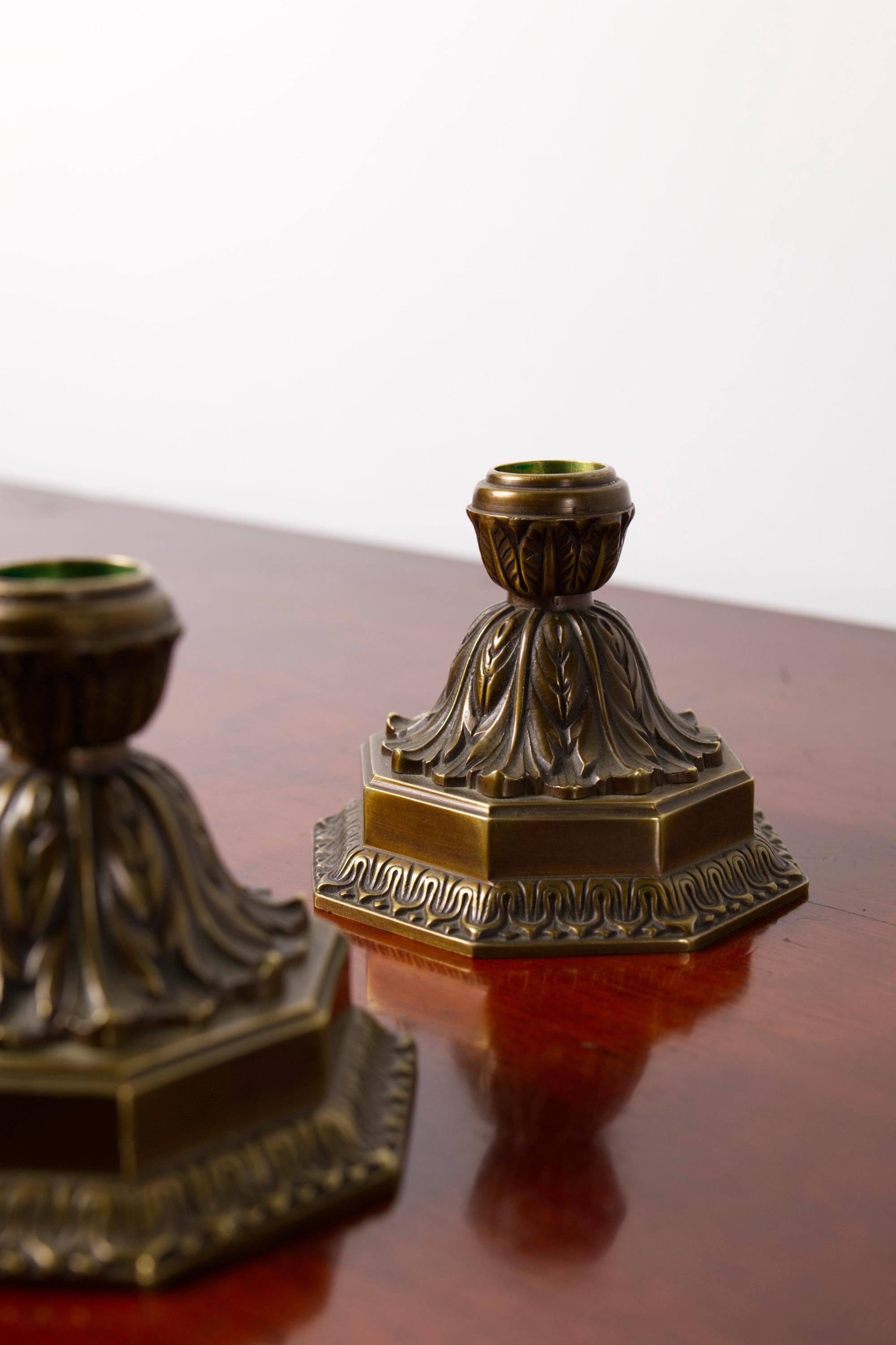 A pair of large Art Deco Solid Bronze candle holders, Denmark, 1930's For Sale 1