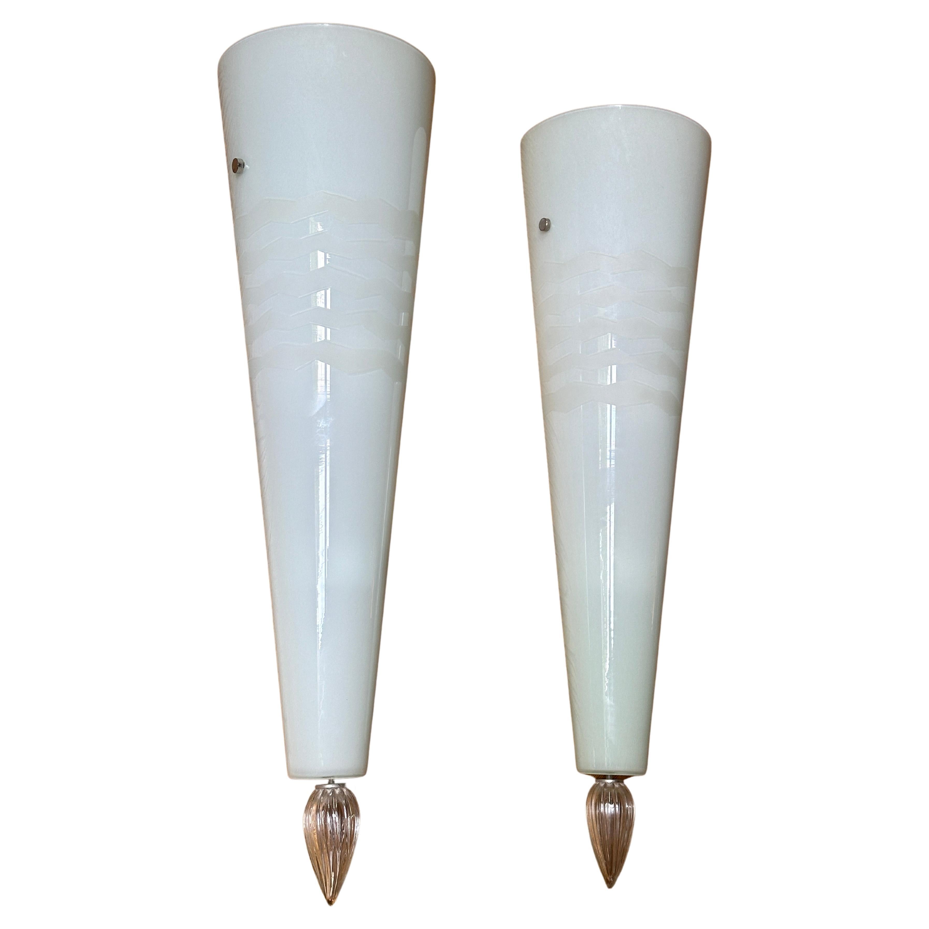 A Pair Of Large Barovier  & Tosso Murano Glass Wall Lights