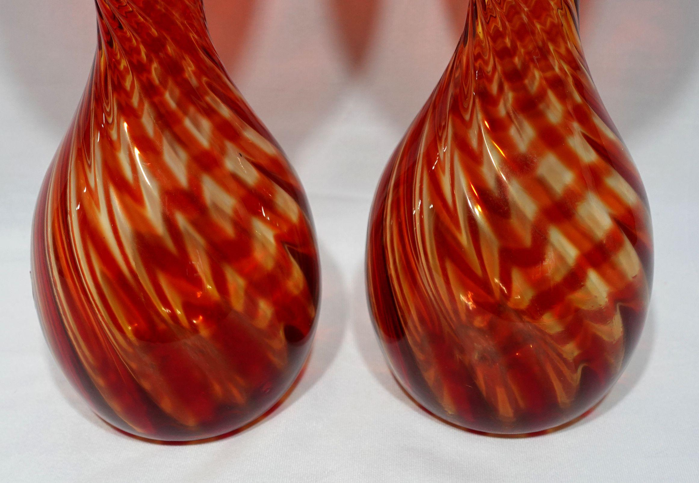 American A Pair of Large Blenko Handblown Hourglass Optic Oversized Glass Vases For Sale
