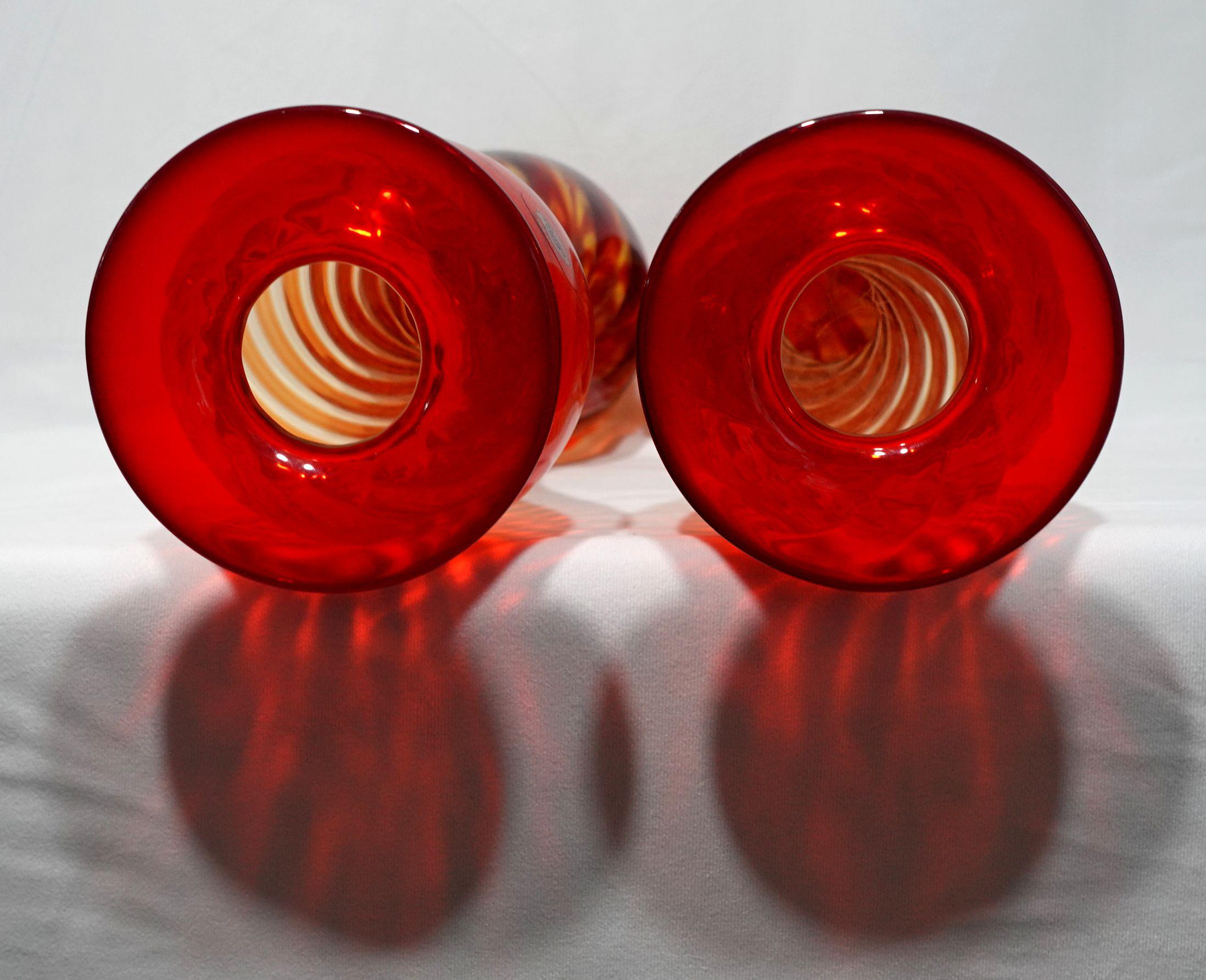 Hand-Crafted A Pair of Large Blenko Handblown Hourglass Optic Oversized Glass Vases For Sale