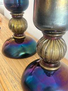 A pair of large blue Murano  glass lamps by AVEM.. c 1950 iridescent and rare.