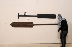 Pair of Large Boating Oars from Kerala, South India with Hand-Carved Motif
