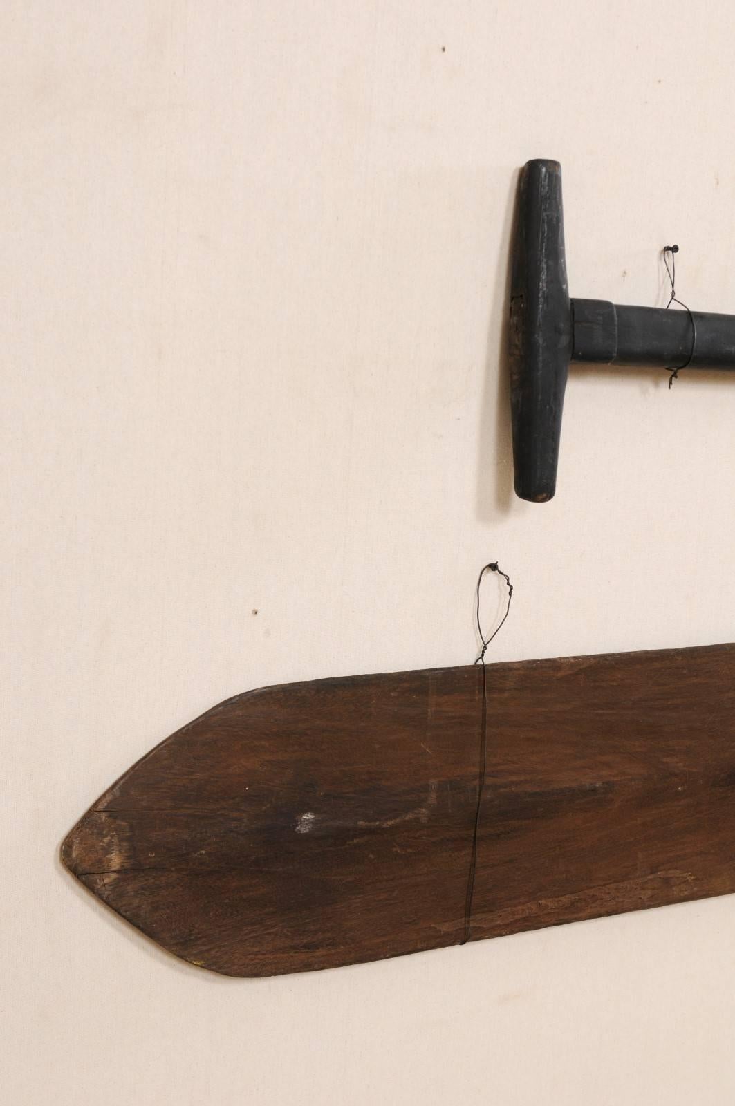 Indian Pair of Large Boating Oars from Kerala, South India with Hand-Carved Motif