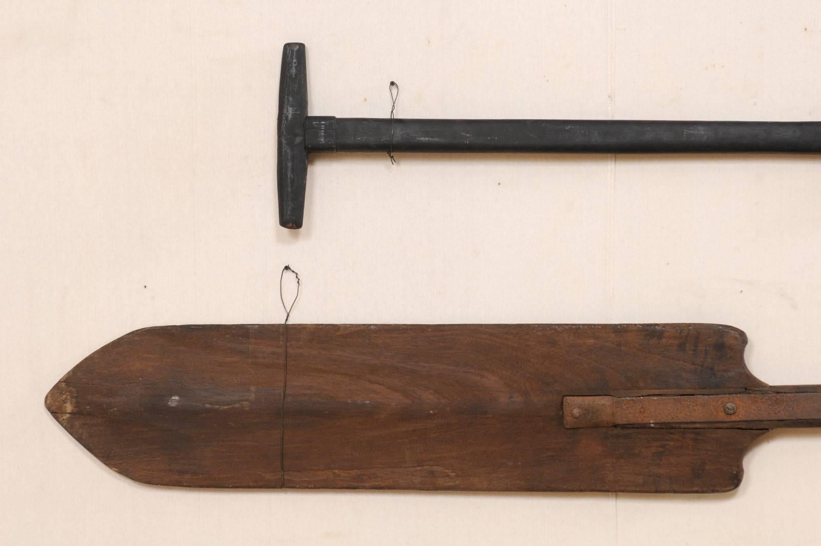 20th Century Pair of Large Boating Oars from Kerala, South India with Hand-Carved Motif