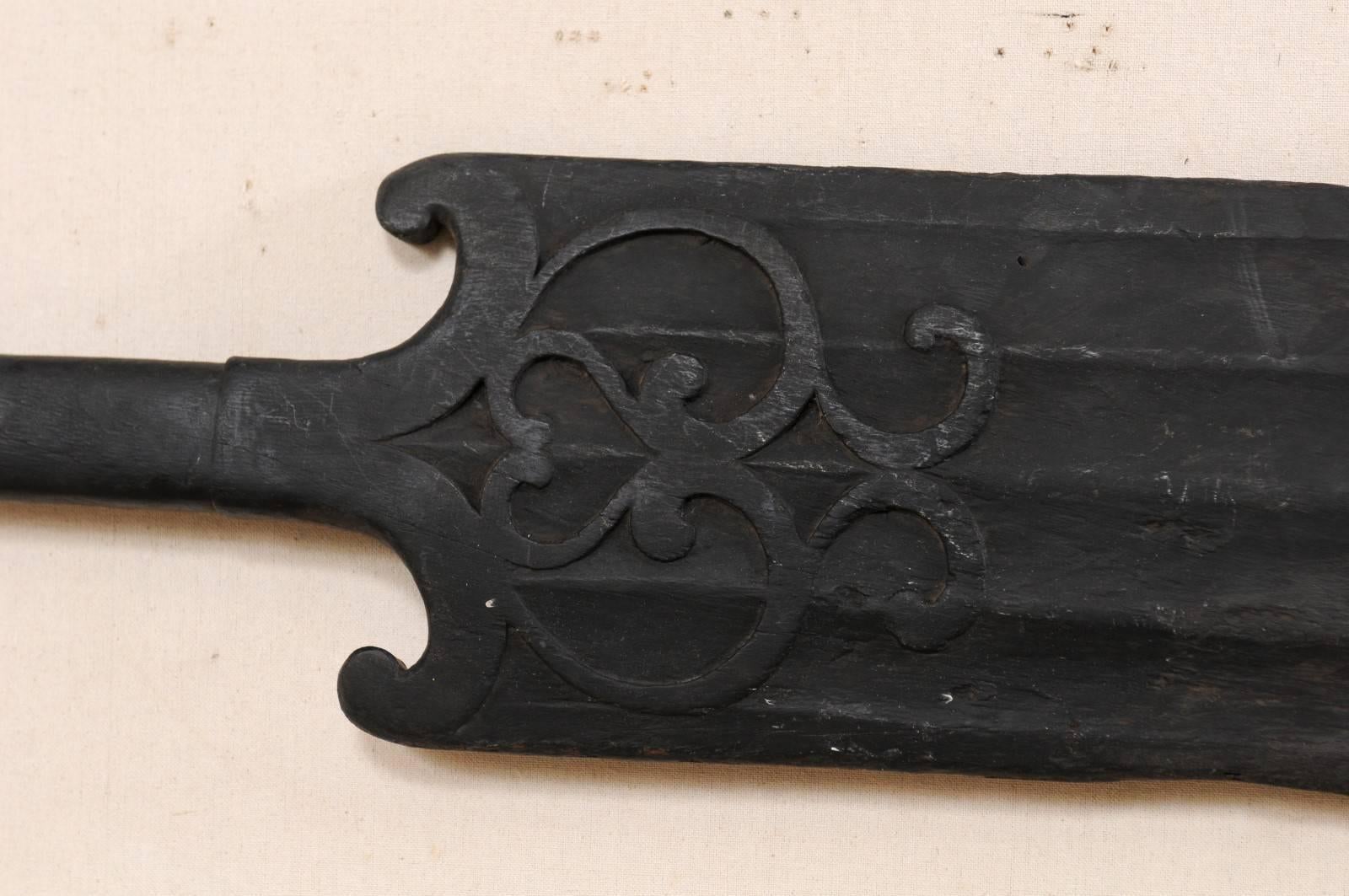 Pair of Large Boating Oars from Kerala, South India with Hand-Carved Motif 1