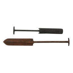 Pair of Large Boating Oars from Kerala, South India with Hand-Carved Motif