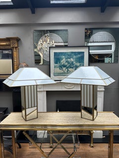 A Pair Of Large Brass And Opaque Glass Tiffany Style Table Lamps