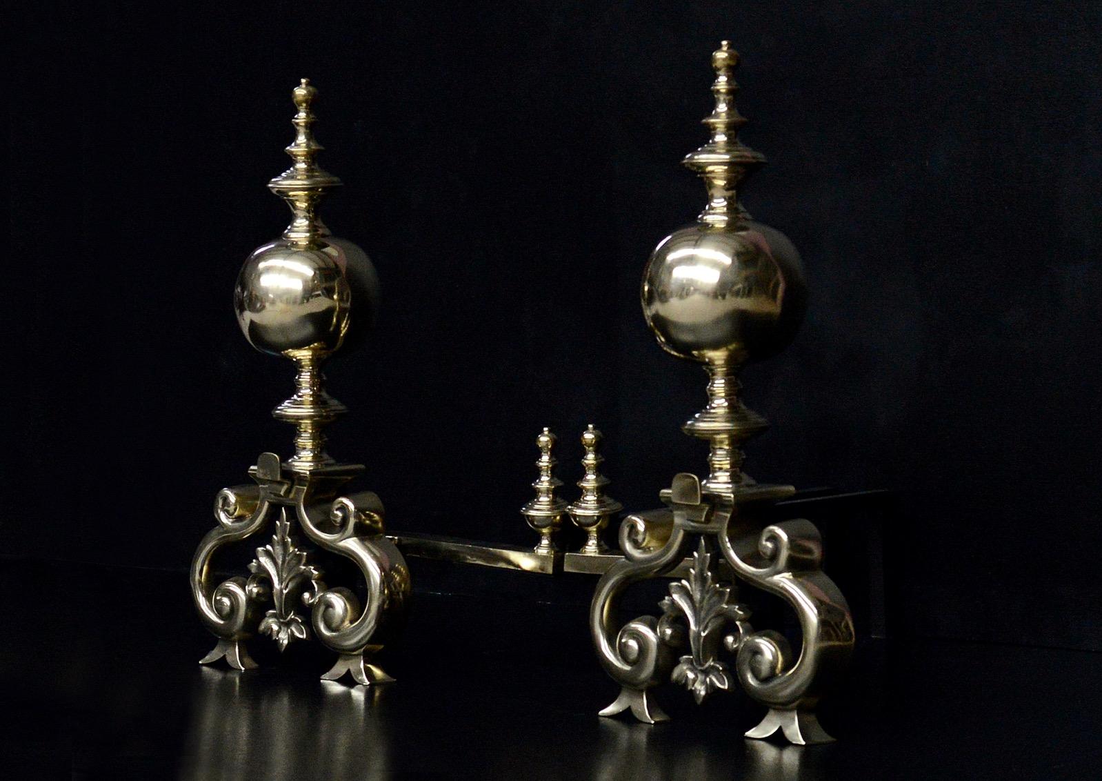 Pair of Large Brass Firedogs For Sale 1