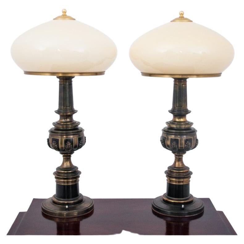 Pair of Large Brass Table Lamps, France, circa 1940s For Sale