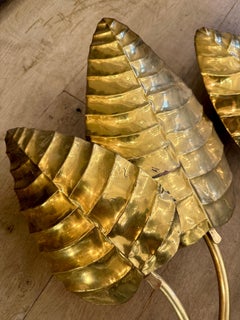 A Pair Of Large Brass Twin Palm Wall Lights