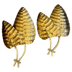 A Pair Of Large Brass Twin Palm Wall Lights 