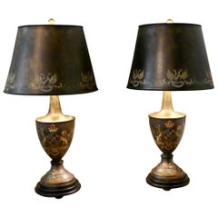 Pair of Large Bronze Colored Toleware Table Lamps