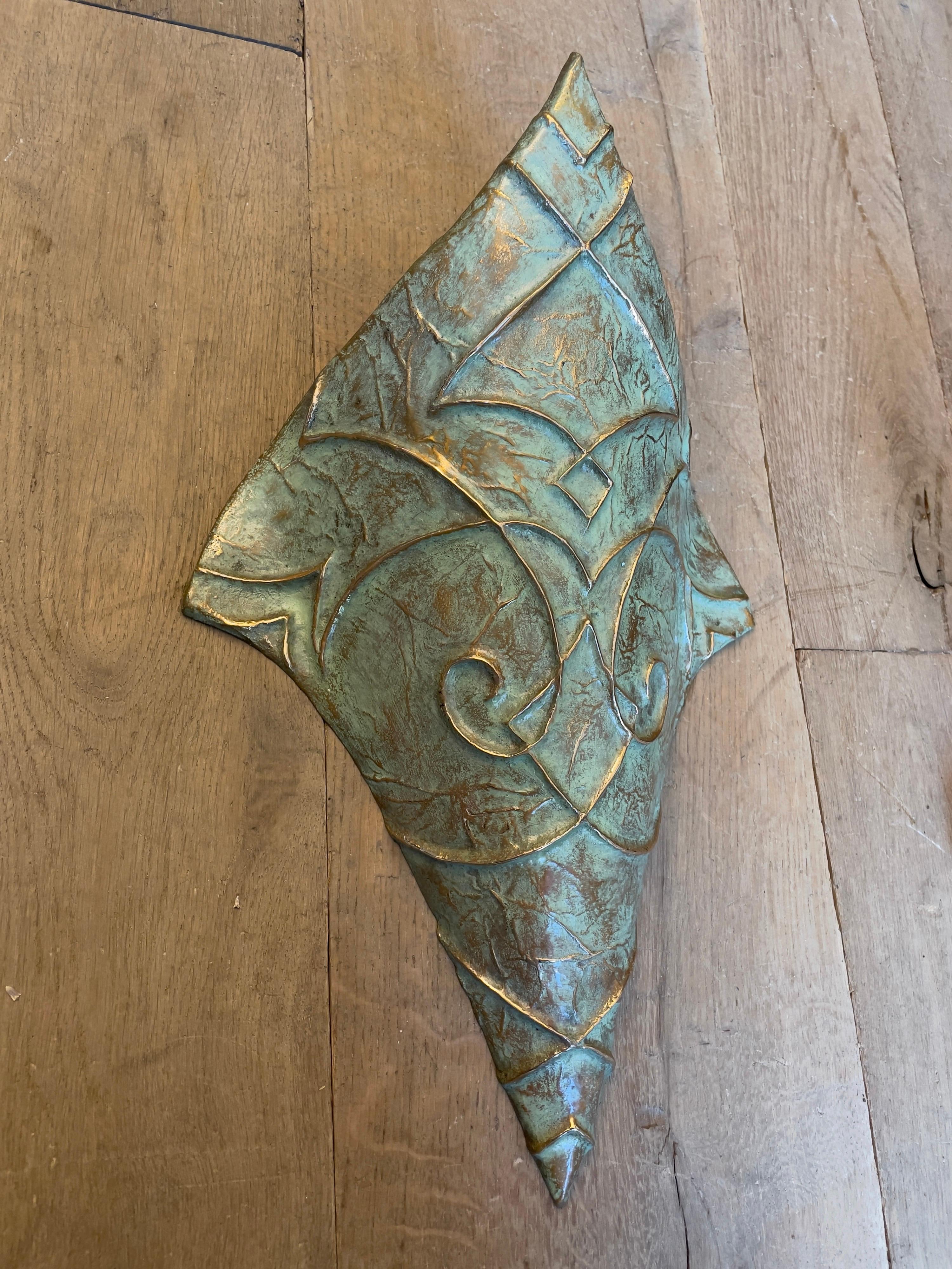 20th Century Pair of Large Bronze Verdigris Wall Lights For Sale