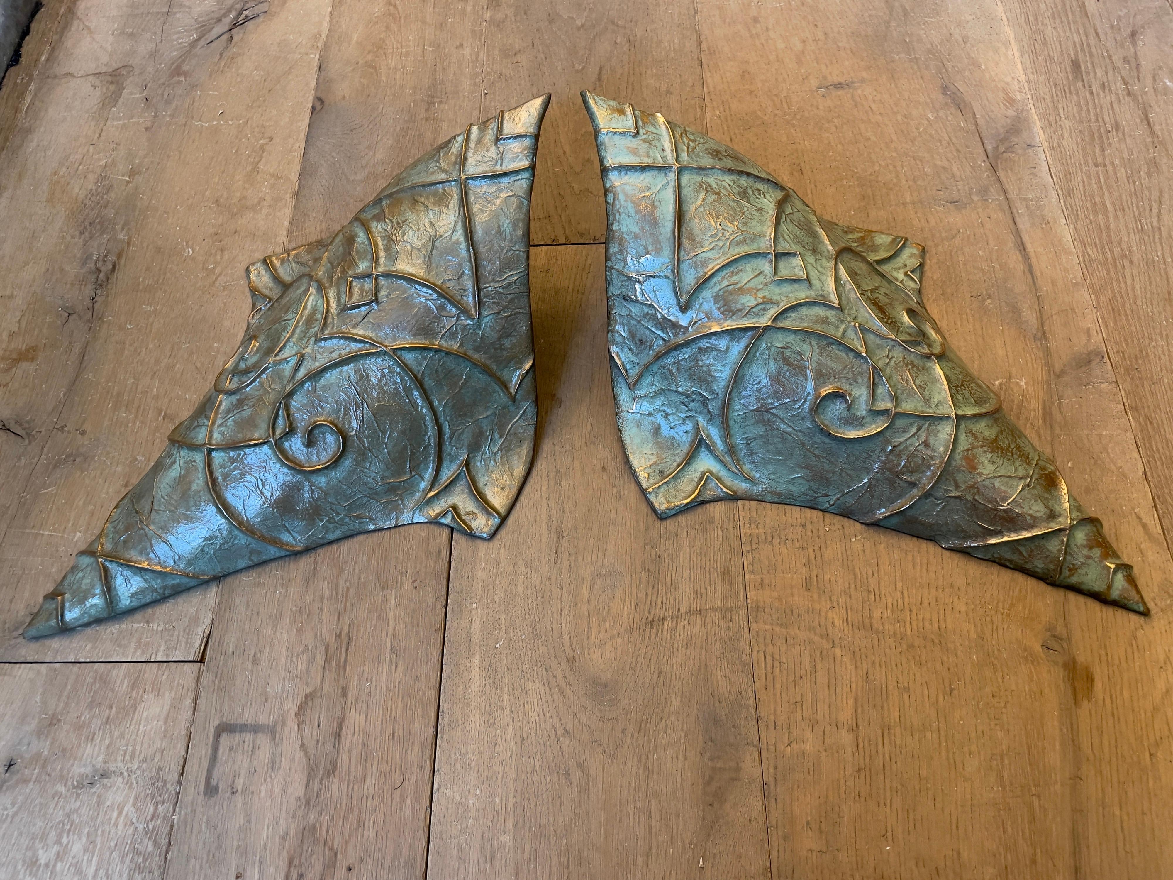 Pair of Large Bronze Verdigris Wall Lights For Sale 1